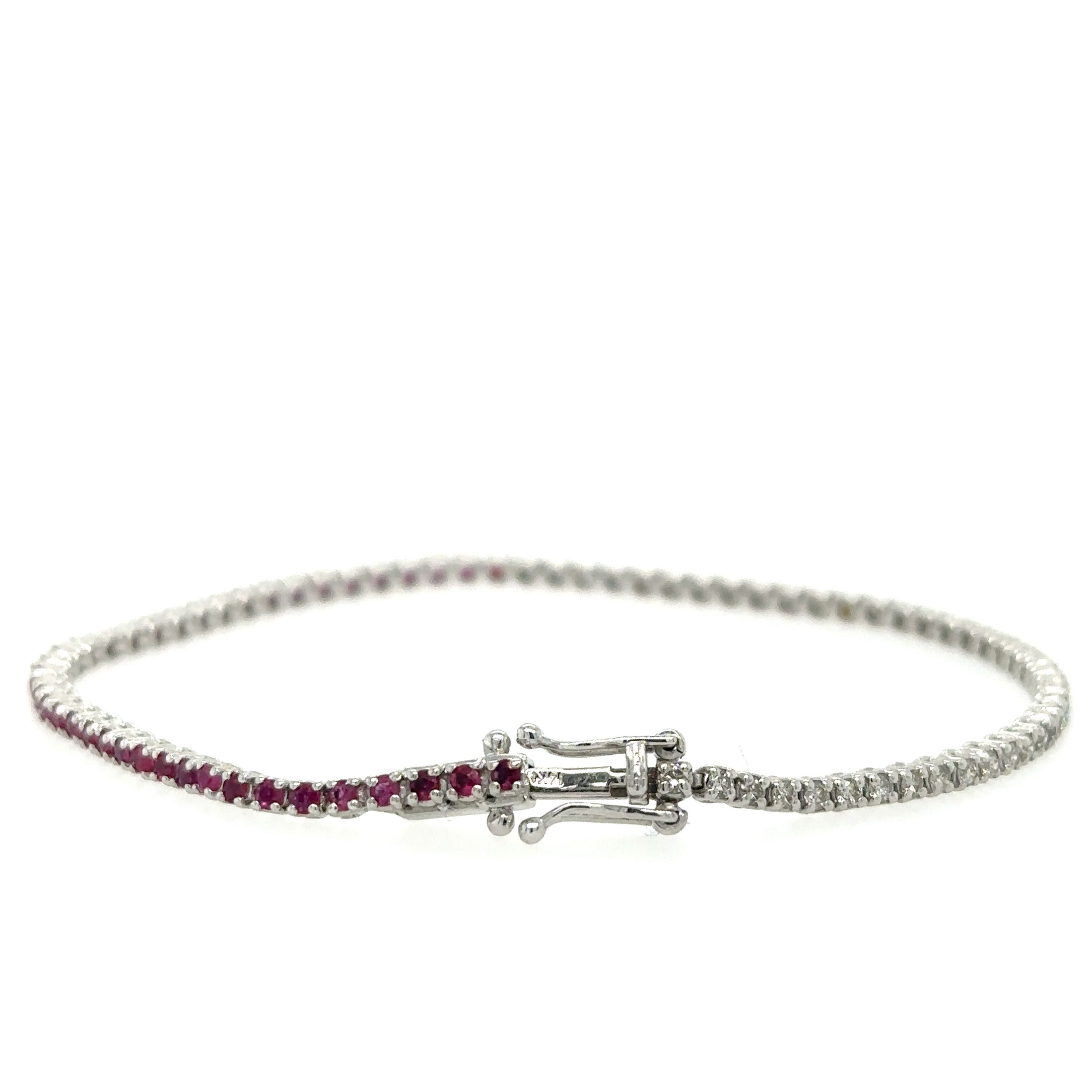 14K White Gold Diamonds Ruby Tennis Bracelet  2.09 TCW