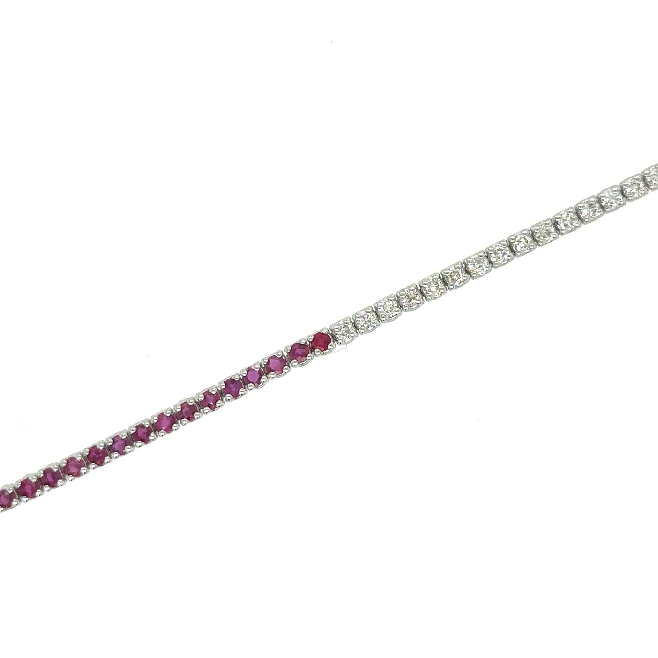 14K White Gold Diamonds Ruby Tennis Bracelet  2.09 TCW