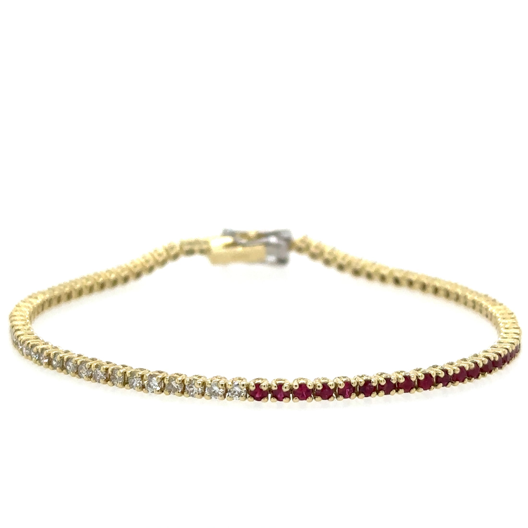 14K Yellow Gold Diamonds Ruby Tennis Bracelet  2.39 TCW