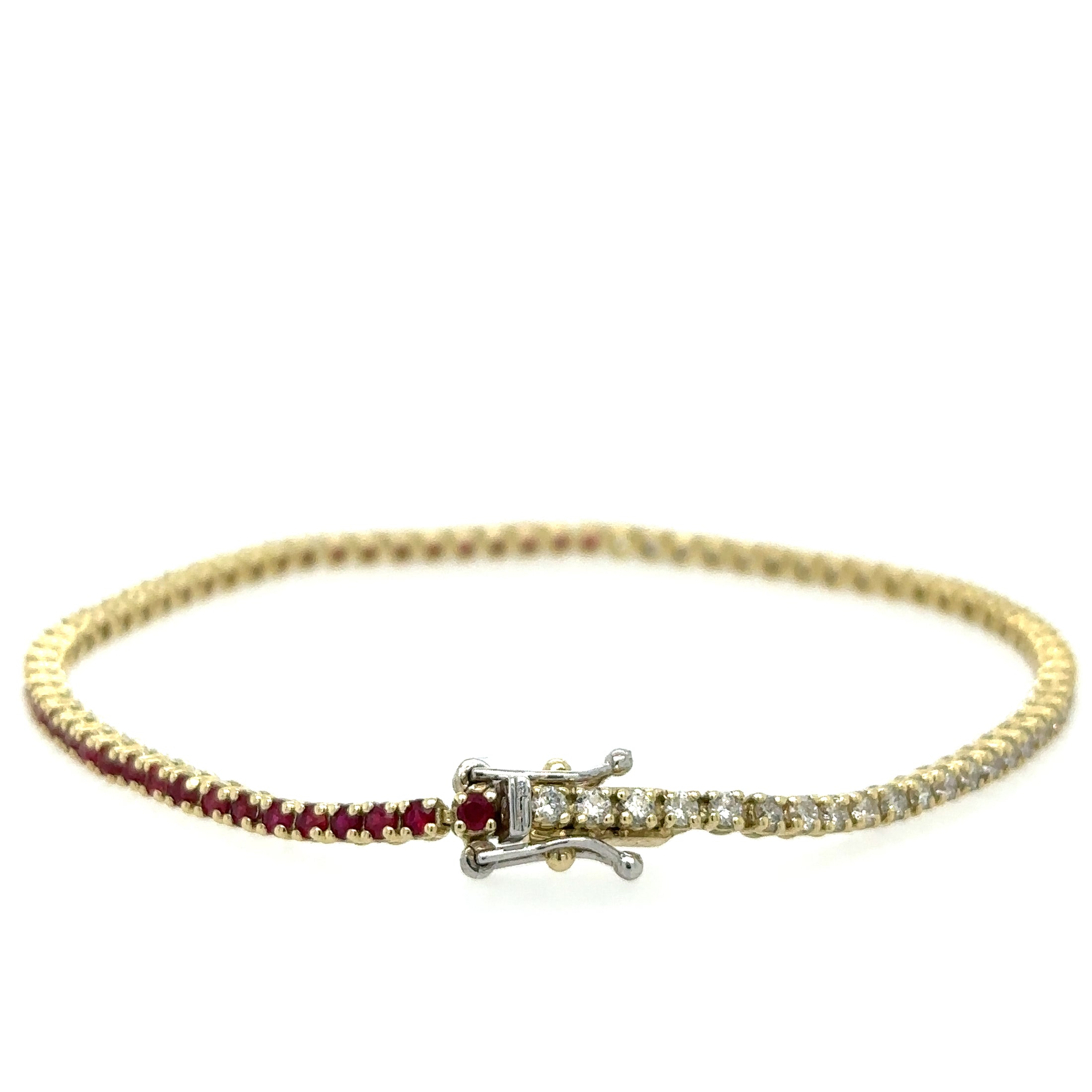 14K Yellow Gold Diamonds Ruby Tennis Bracelet  2.39 TCW