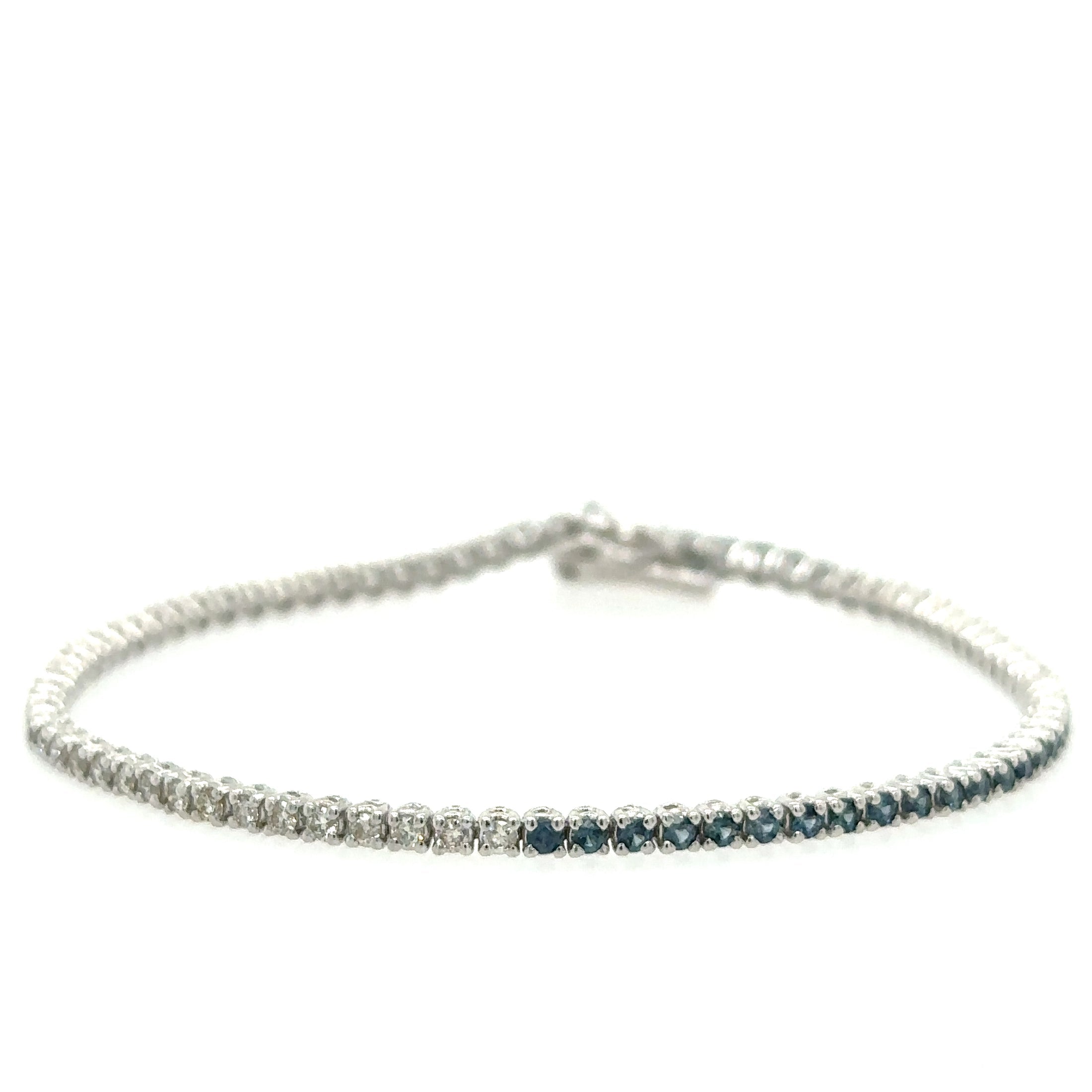 14K White Gold Diamonds Blue Sapphire Tennis Bracelet  2.02 TCW