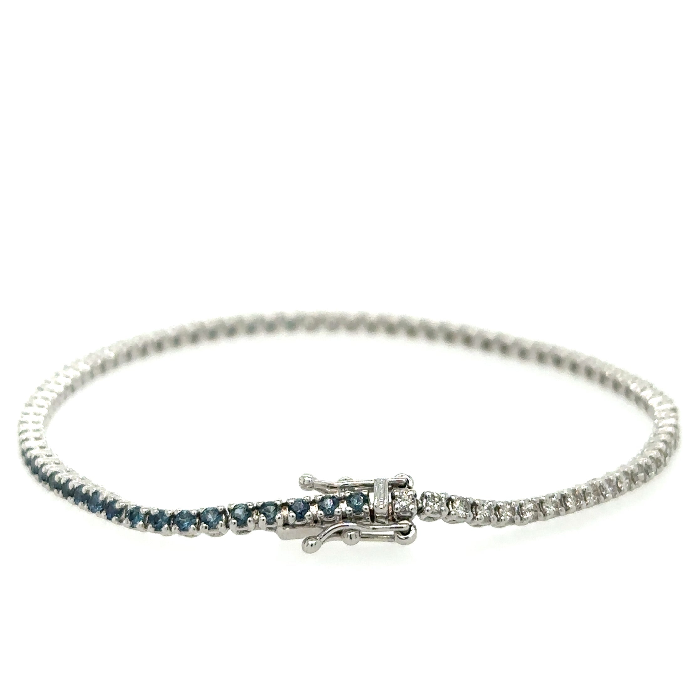 14K White Gold Diamonds Blue Sapphire Tennis Bracelet  2.02 TCW