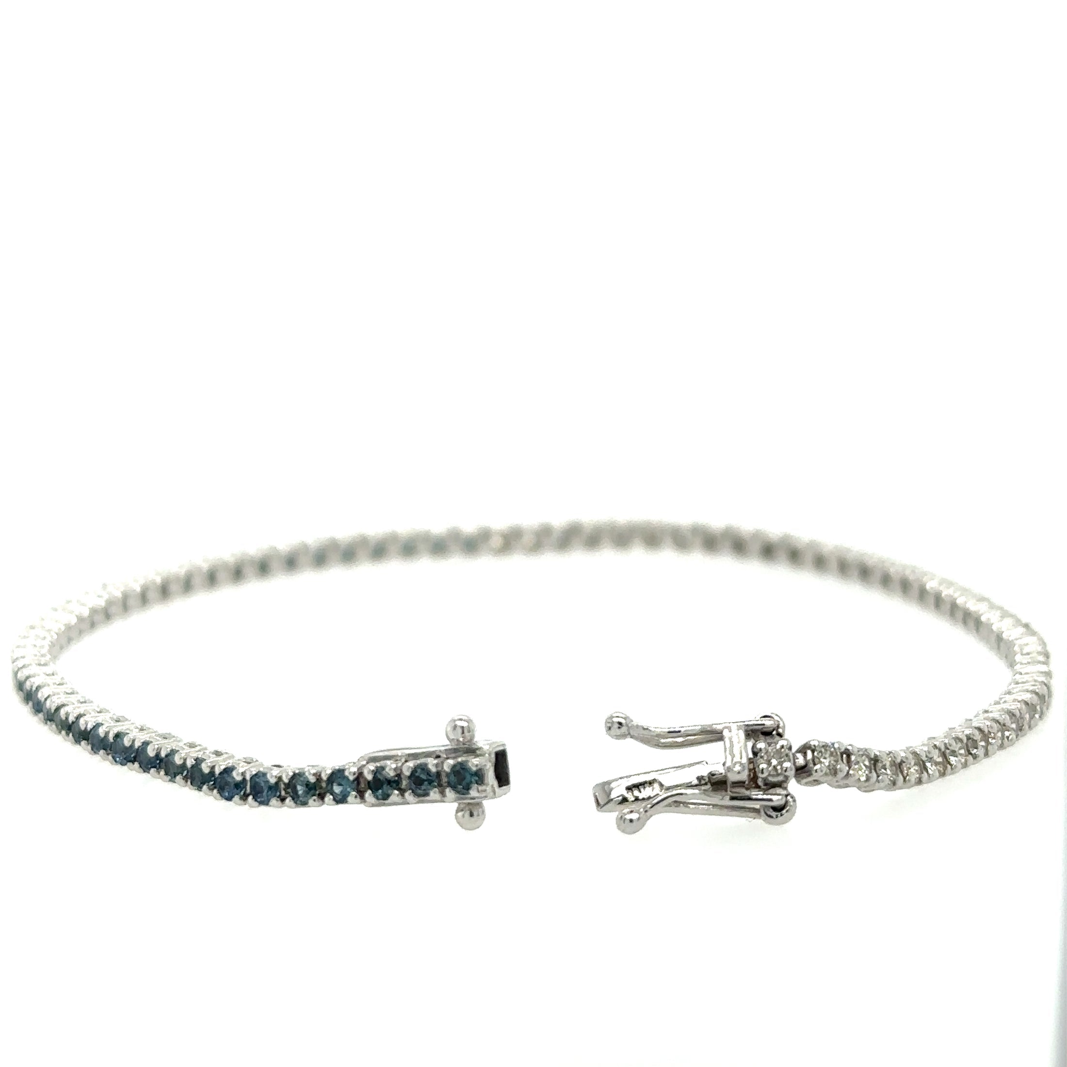 14K White Gold Diamonds Blue Sapphire Tennis Bracelet  2.02 TCW