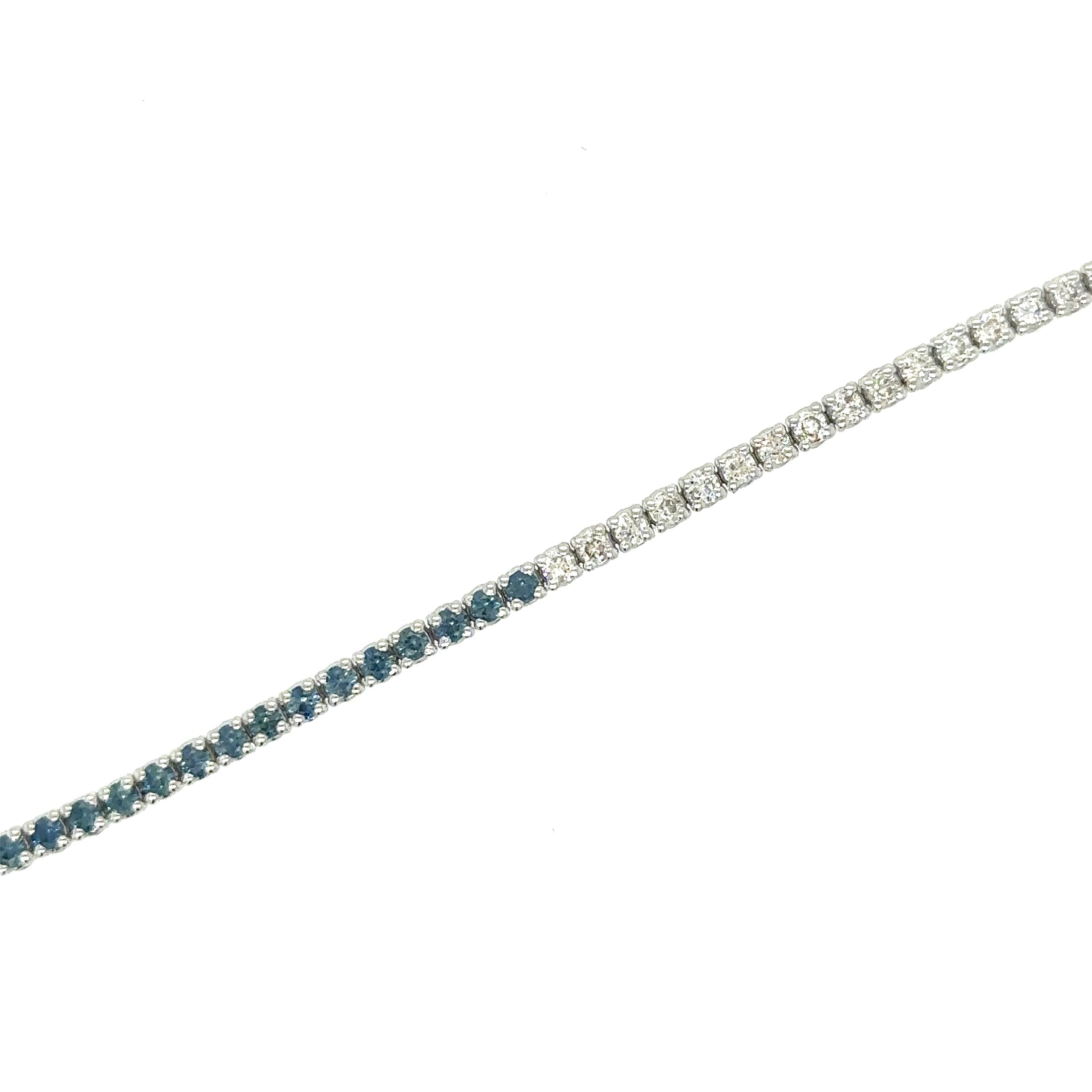 14K White Gold Diamonds Blue Sapphire Tennis Bracelet  2.02 TCW