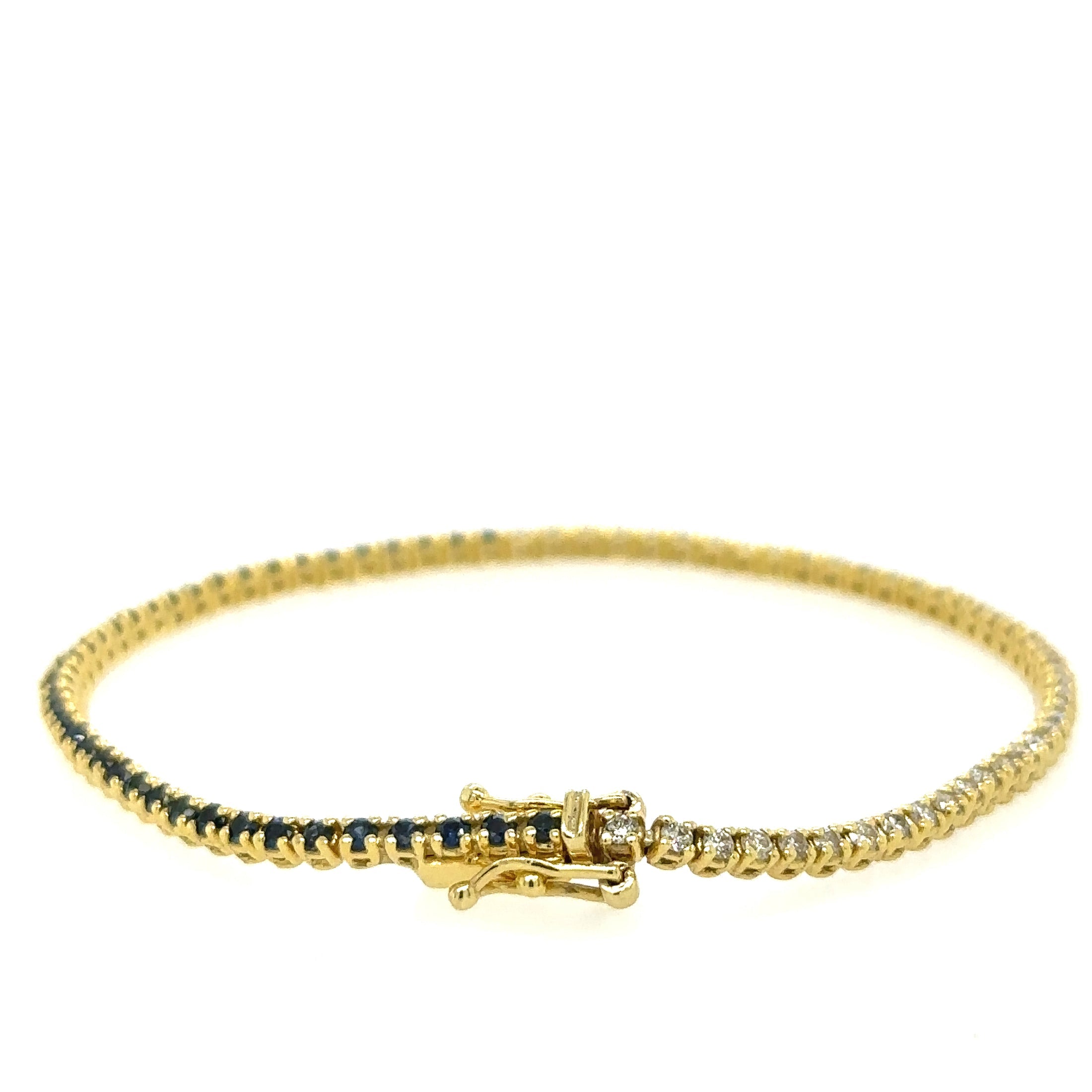 14K Yellow Gold Diamonds Blue Sapphire Tennis Bracelet  1.99 TCW