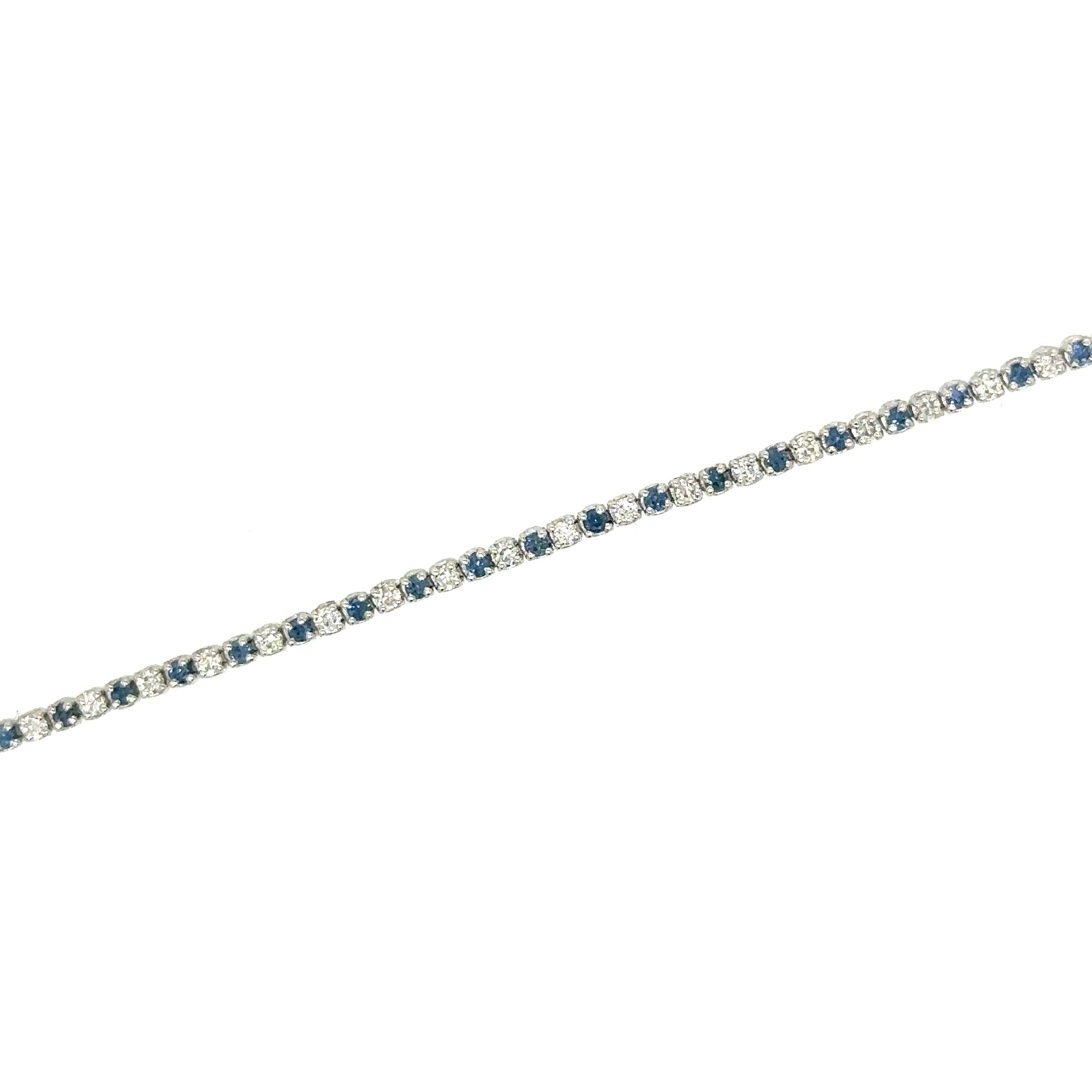 14K White Gold Diamonds Blue Sapphire Tennis Bracelet  1.19 TCW