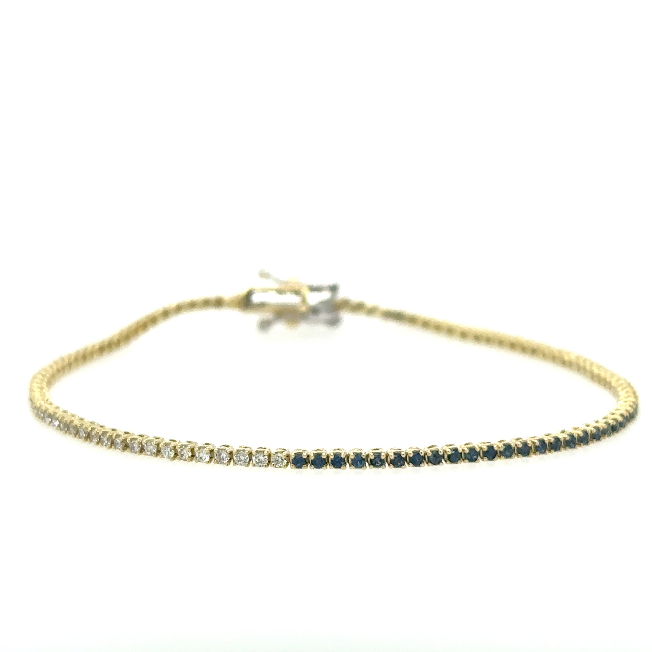 14K Yellow Gold Diamonds & Sapphire Tennis Bracelet  1.20 TCW