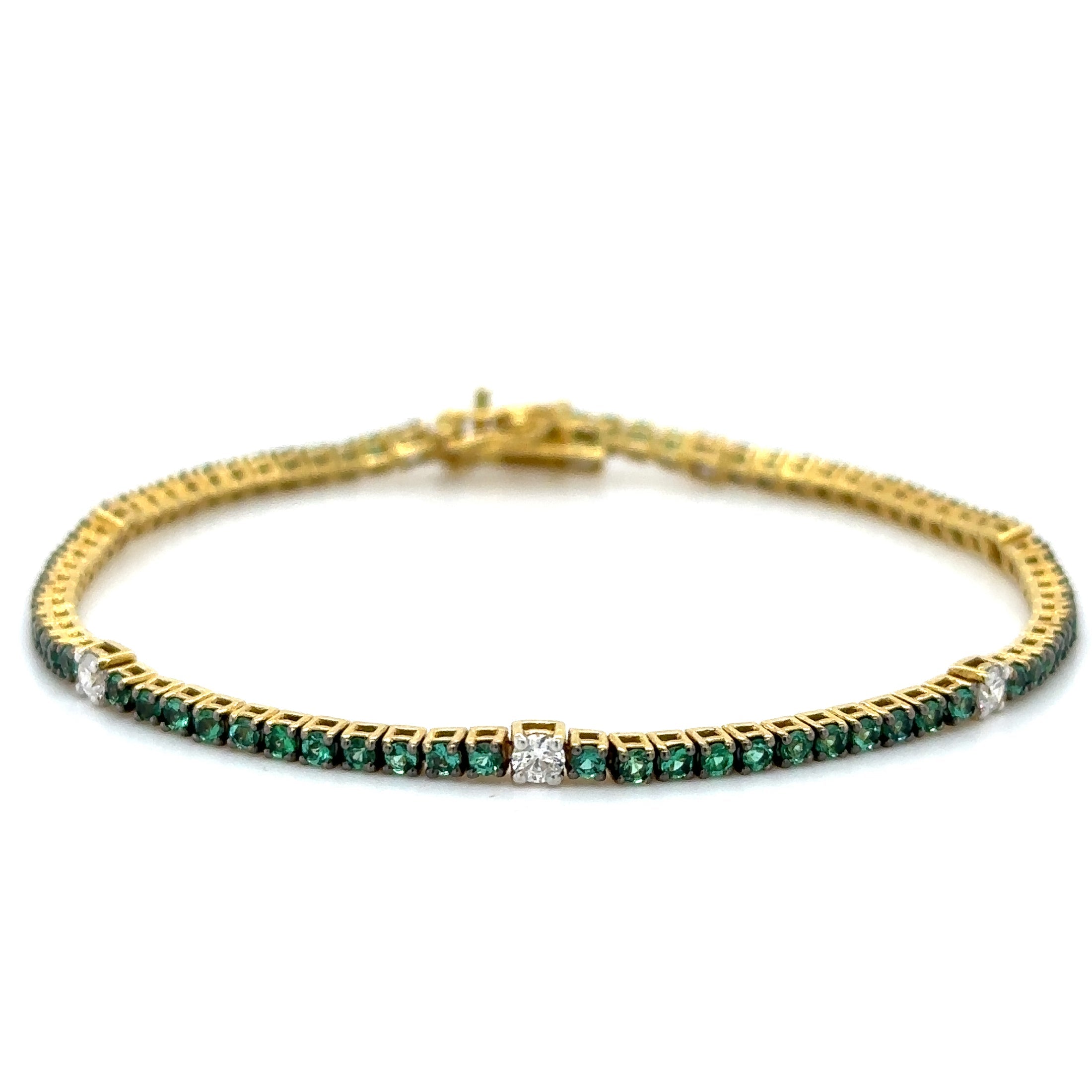 18K Yellow Gold Emerald & Diamond Tennis Bracelet  2.02 TCW