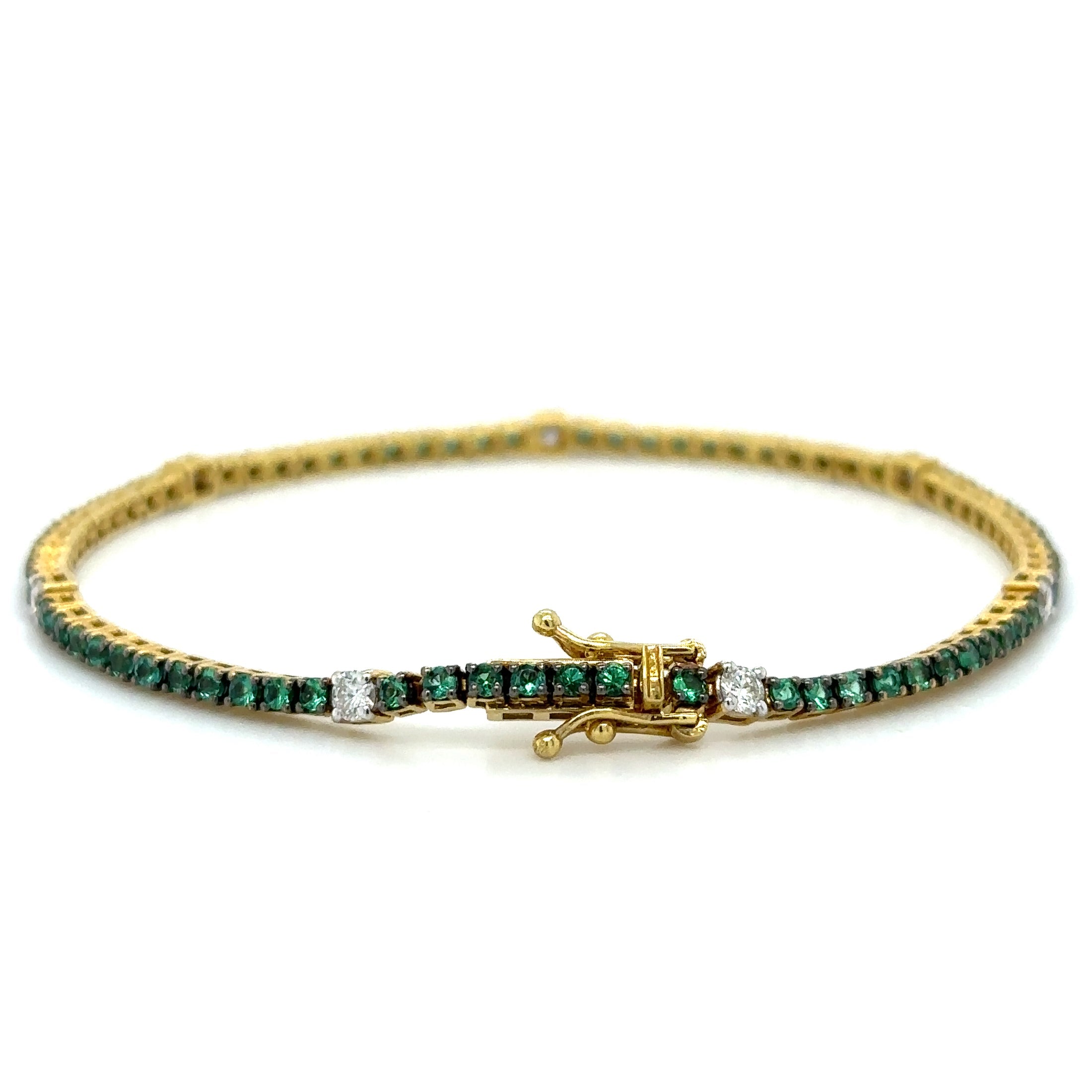 18K Yellow Gold Emerald & Diamond Tennis Bracelet  2.02 TCW