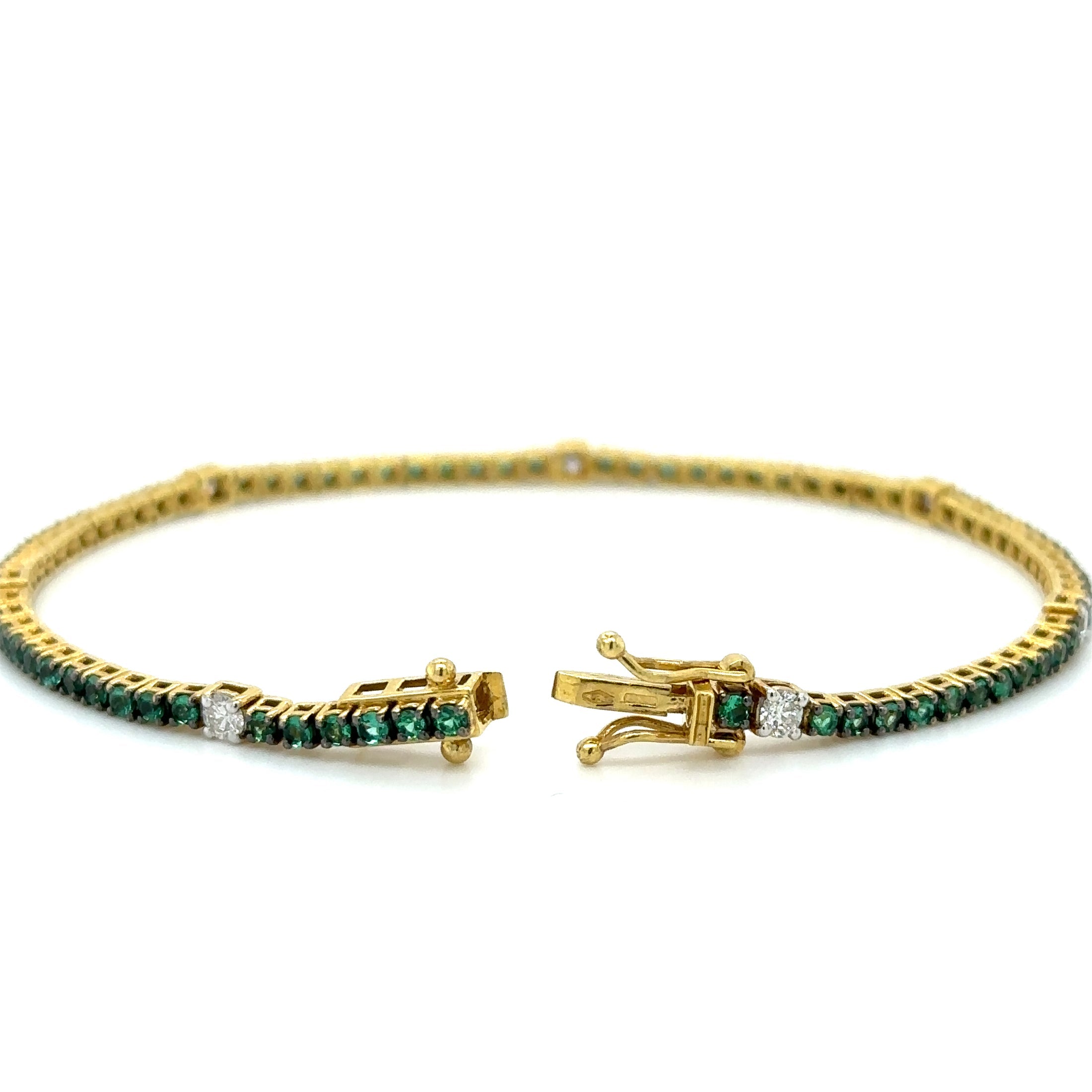 18K Yellow Gold Emerald & Diamond Tennis Bracelet  2.02 TCW