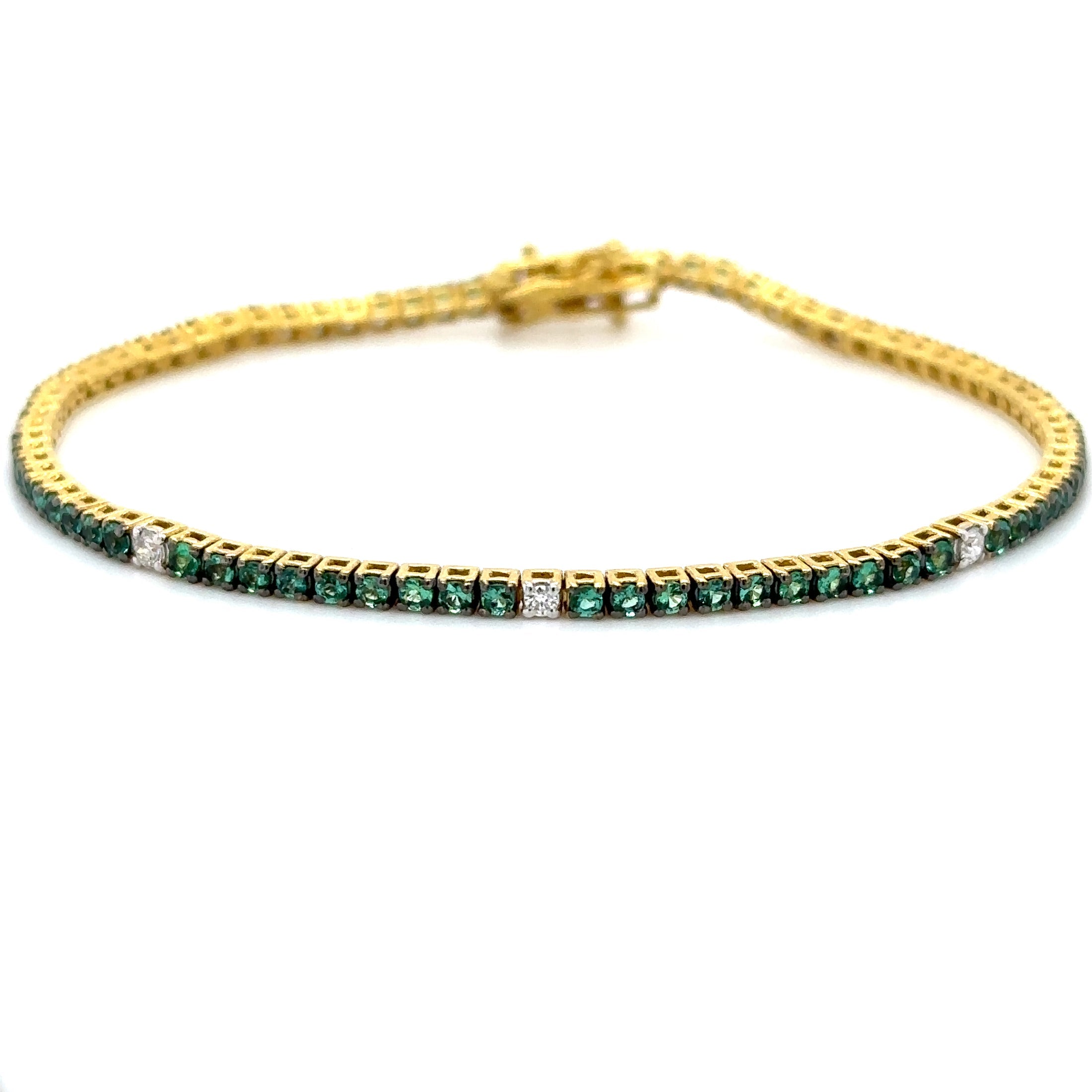 18K Yellow Gold Emerald & Diamond Tennis Bracelet  1.68 TCW