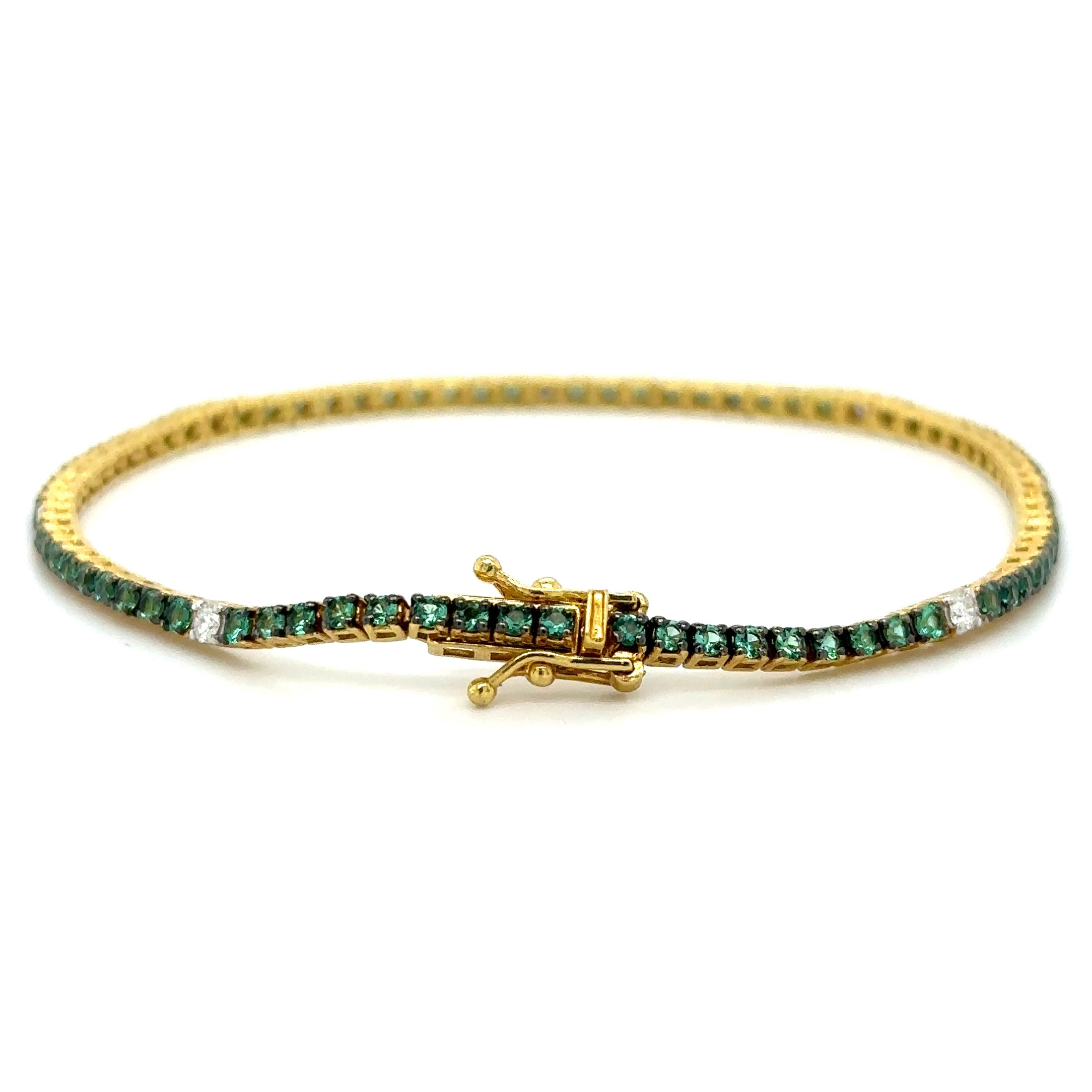 18K Yellow Gold Emerald & Diamond Tennis Bracelet  1.68 TCW