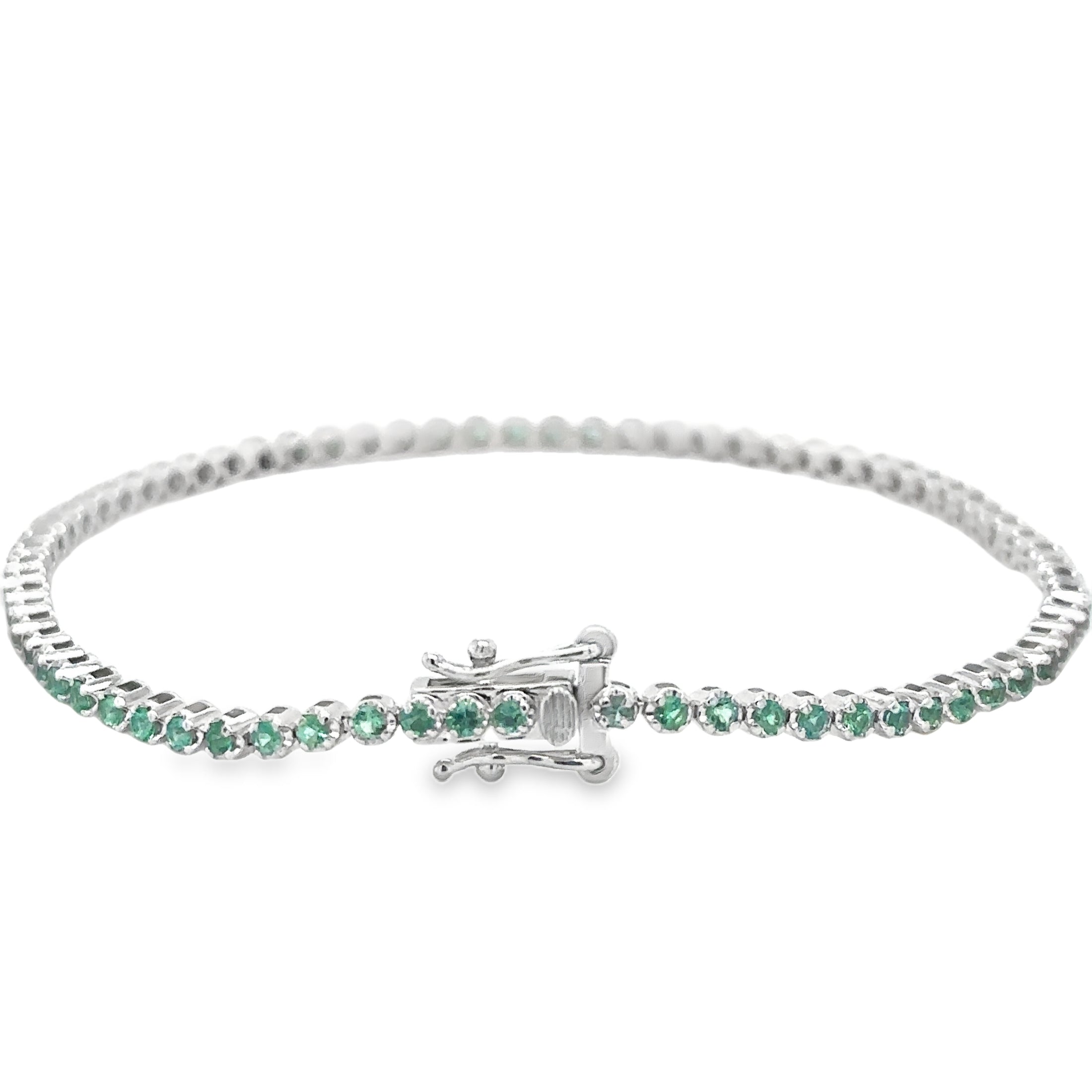 Pulsera De Tenis Con Esmeralda En Oro Blanco De 14 K, 7", 1.14CT