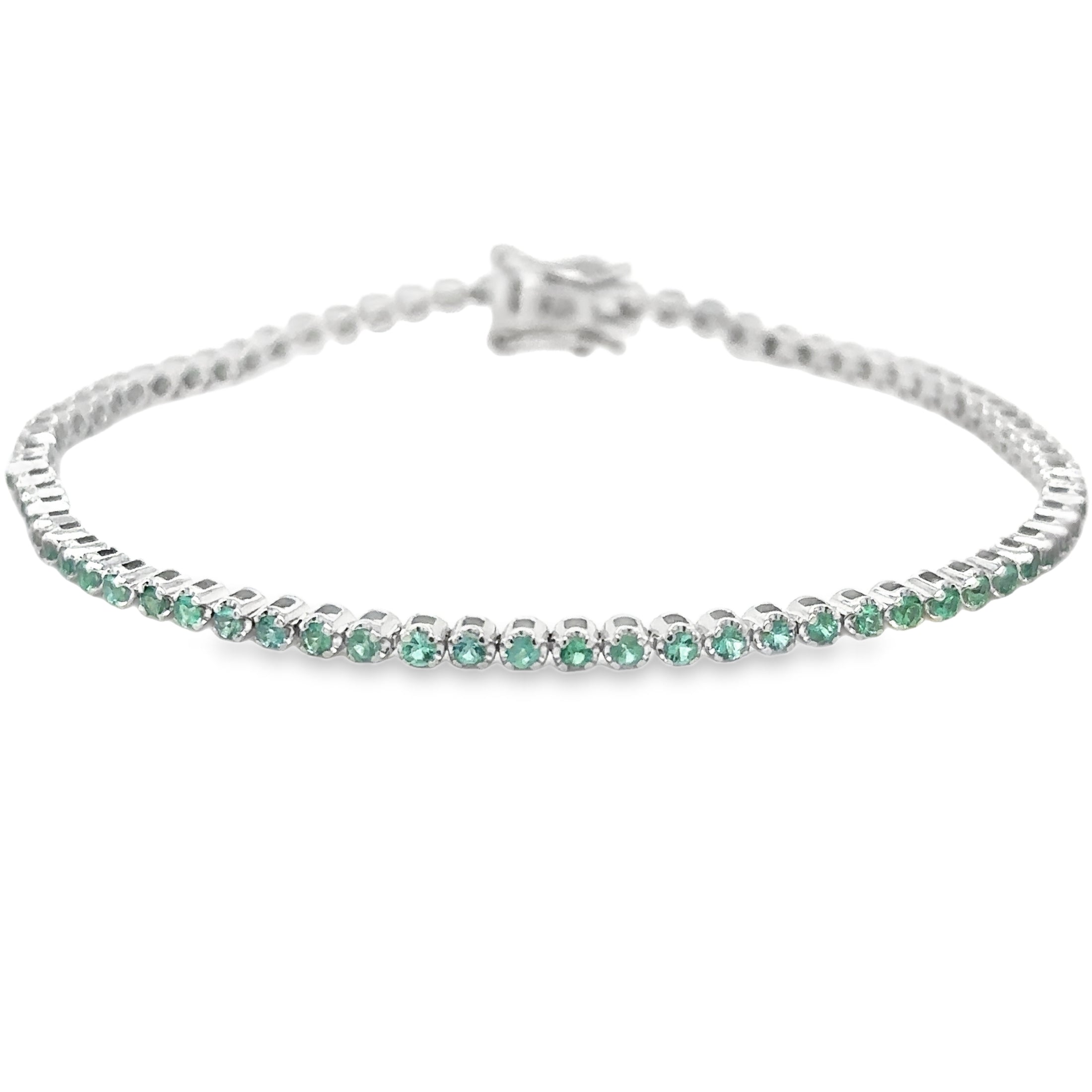 Pulsera De Tenis Con Esmeralda En Oro Blanco De 14 K, 7", 1.14CT