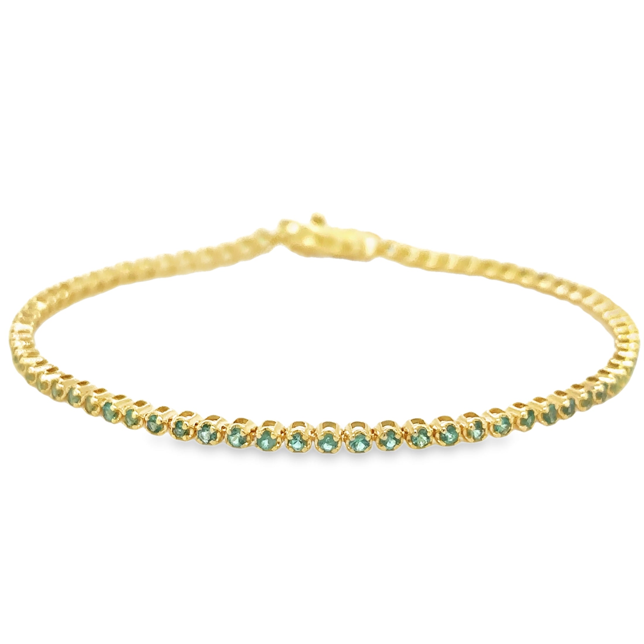 Pulsera De Tenis Con Esmeralda En Oro Amarillo De 14 K, 7", 1.13CT