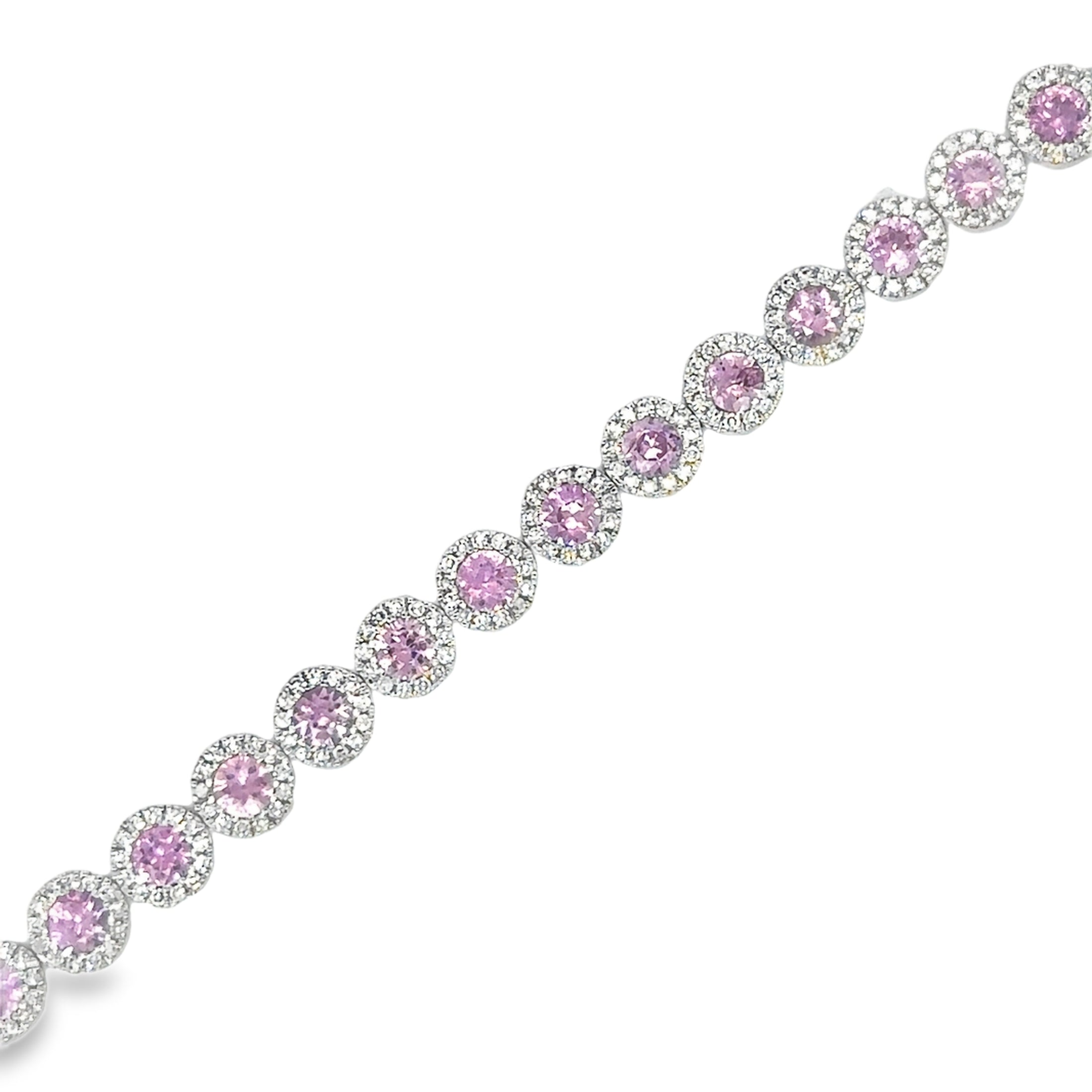 14K White Gold Pink Sapphire & Diamonds Tennis Bracelet  4.52 TCW