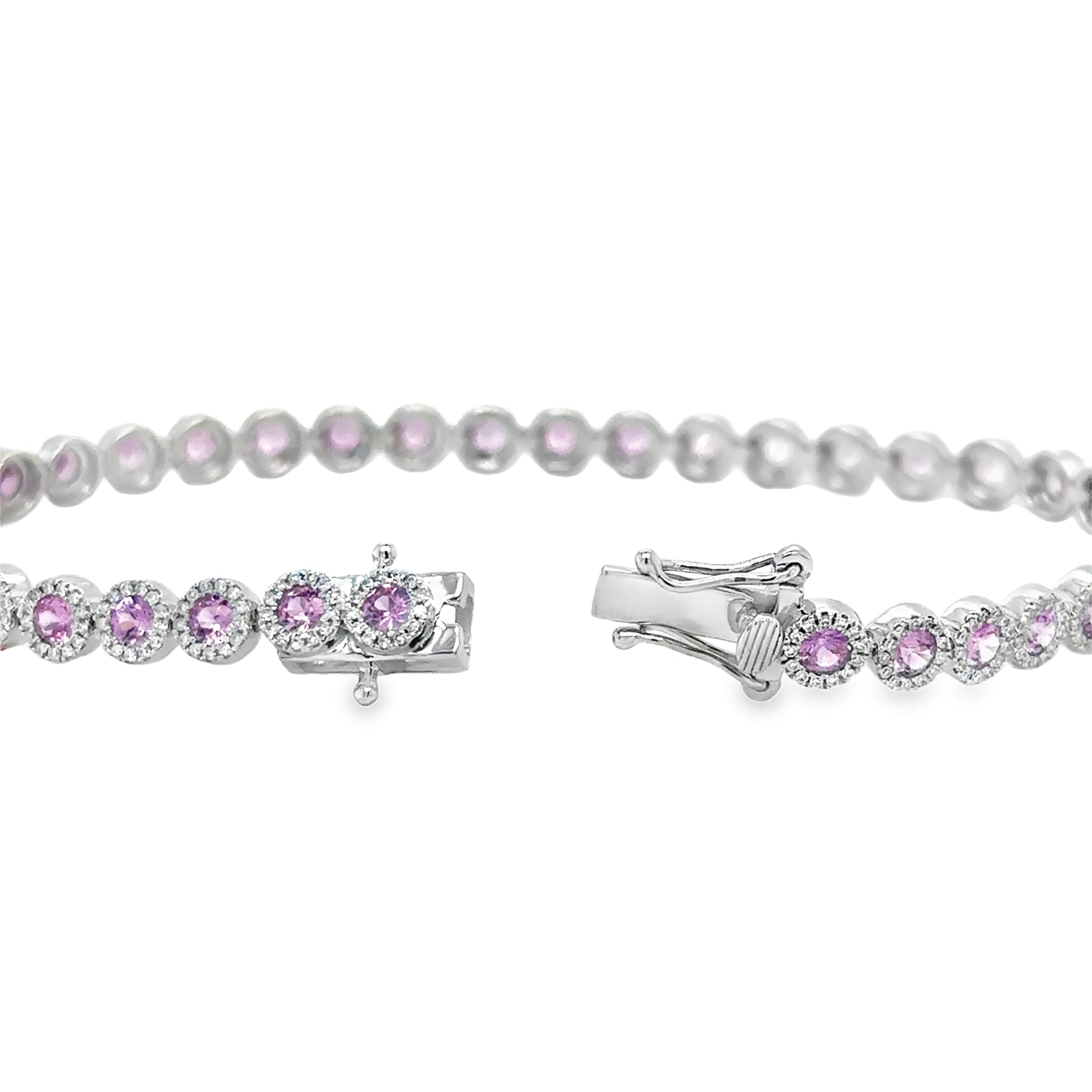 14K White Gold Pink Sapphire & Diamonds Tennis Bracelet  4.52 TCW