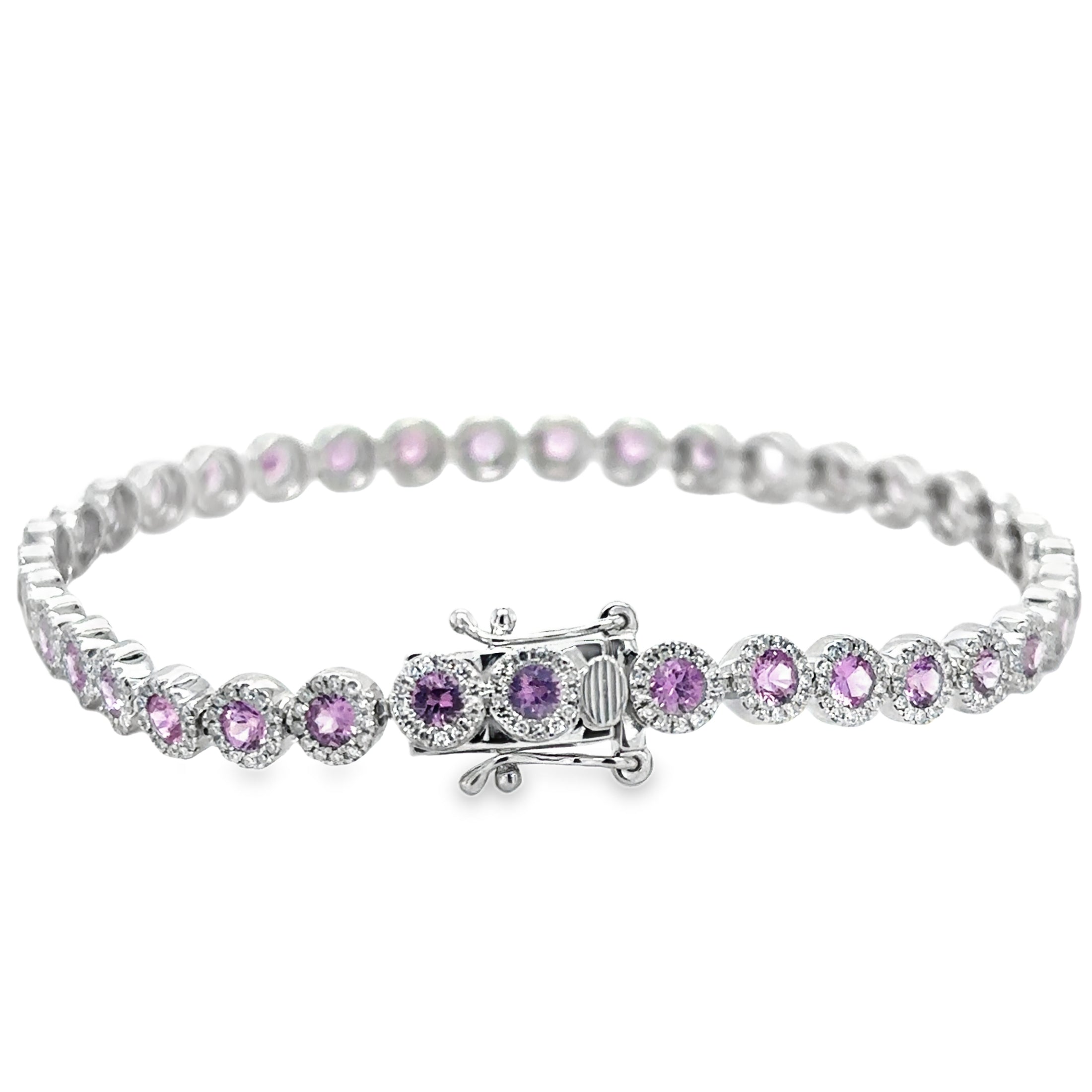 14K White Gold Pink Sapphire & Diamonds Tennis Bracelet  4.52 TCW