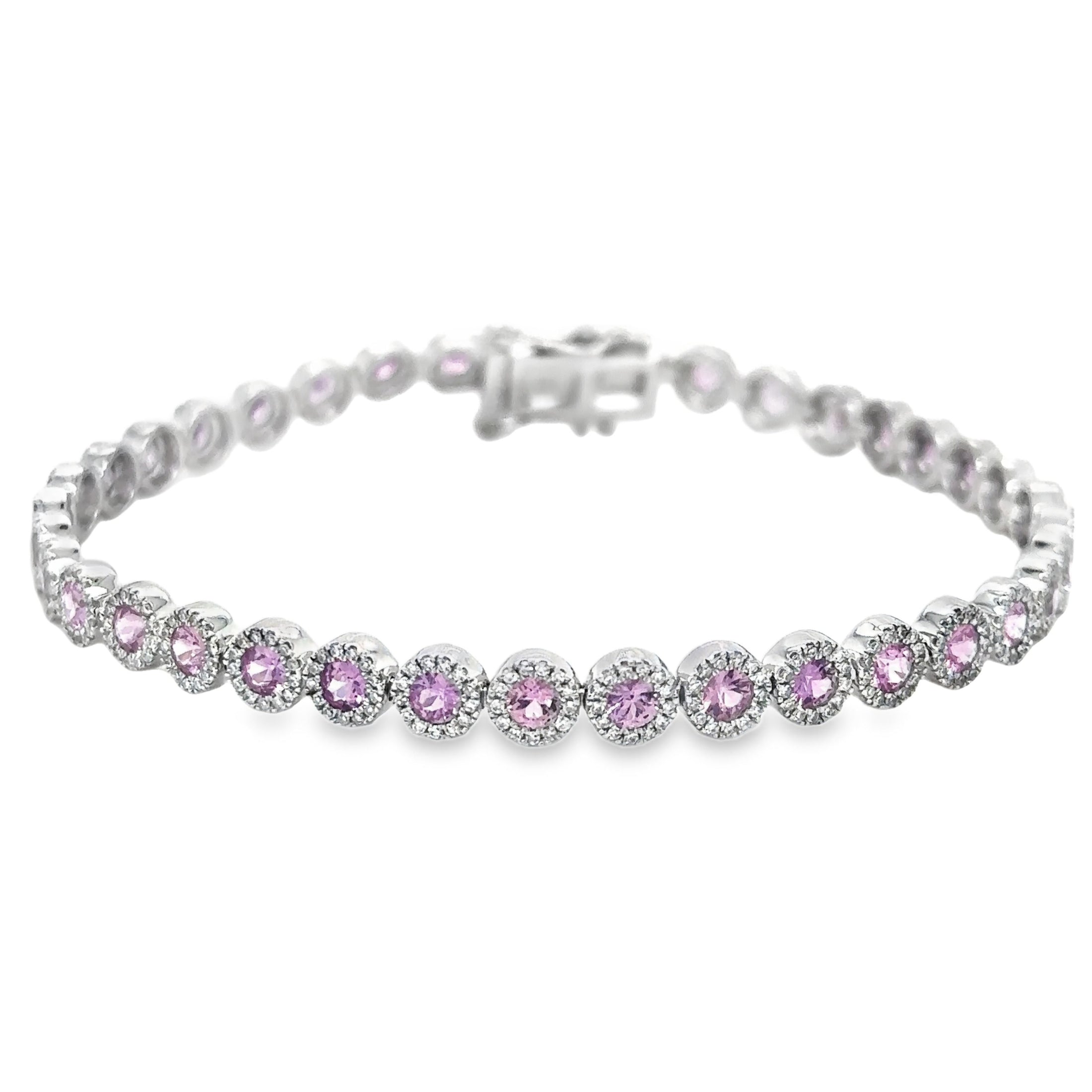 14K White Gold Pink Sapphire & Diamonds Tennis Bracelet  4.52 TCW