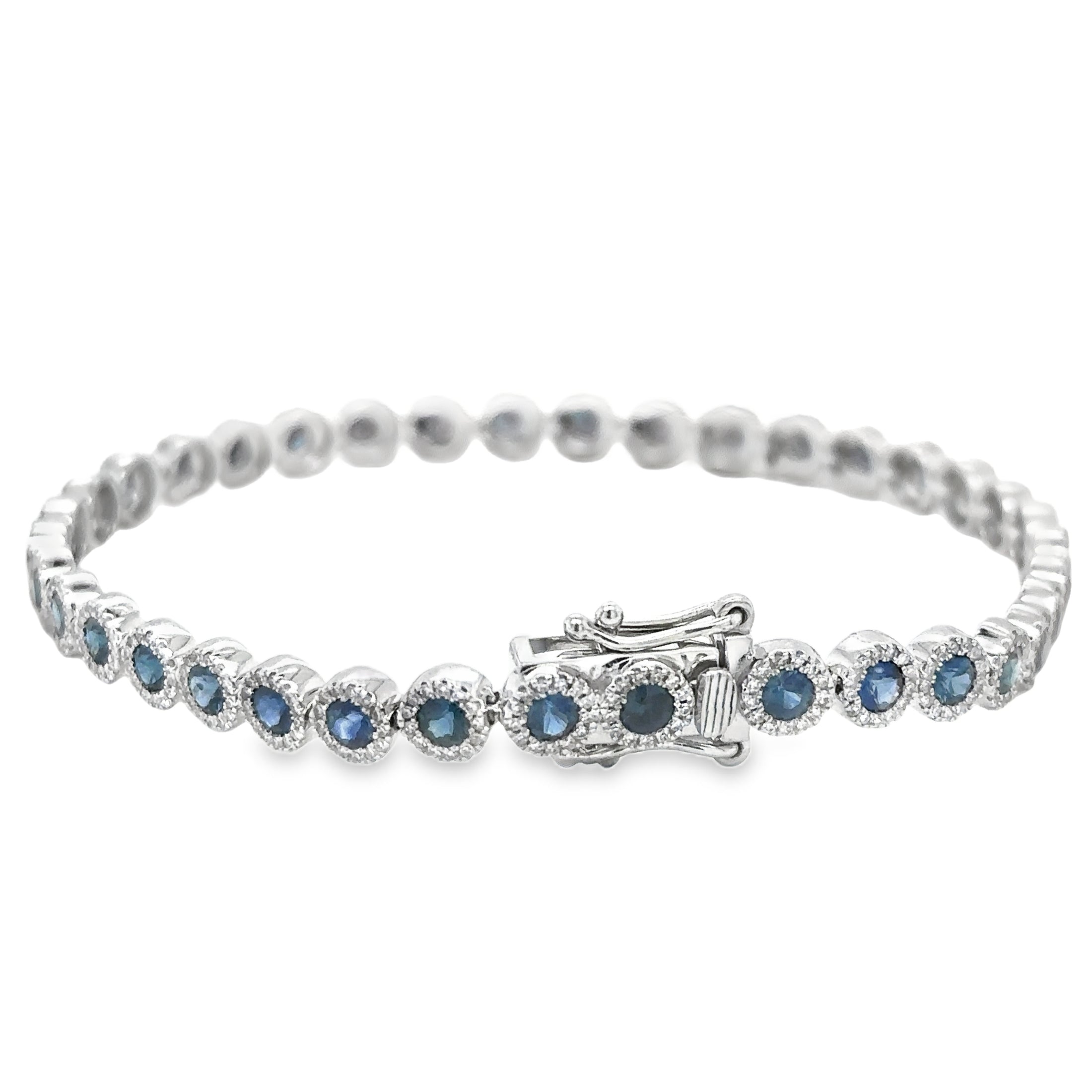 14K White Gold Sapphire & Diamonds Tennis Bracelet  4.62 TCW