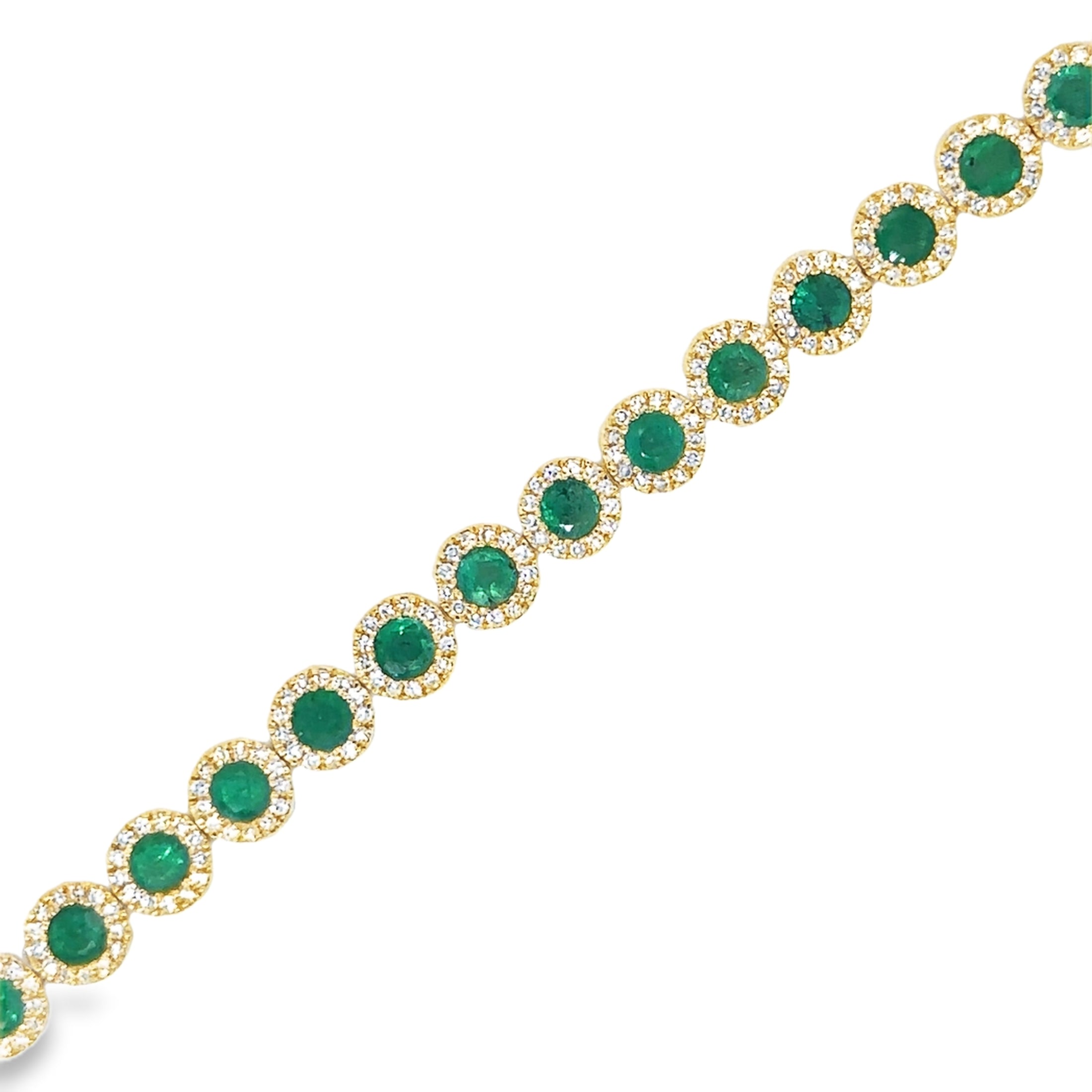 14K Yellow Gold Emerald & Diamonds Tennis Bracelet  3.75 TCW