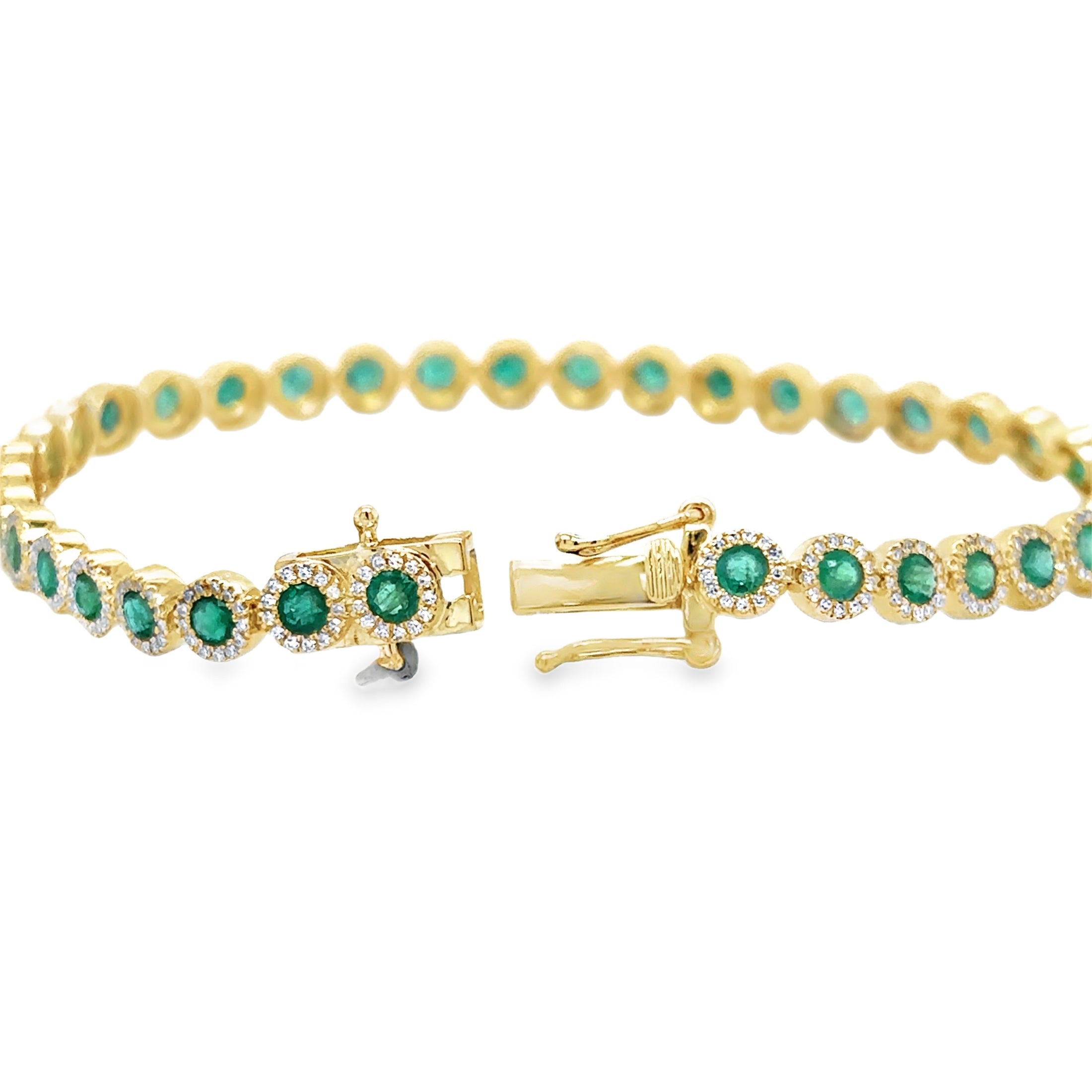 14K Yellow Gold Emerald & Diamonds Tennis Bracelet  3.75 TCW