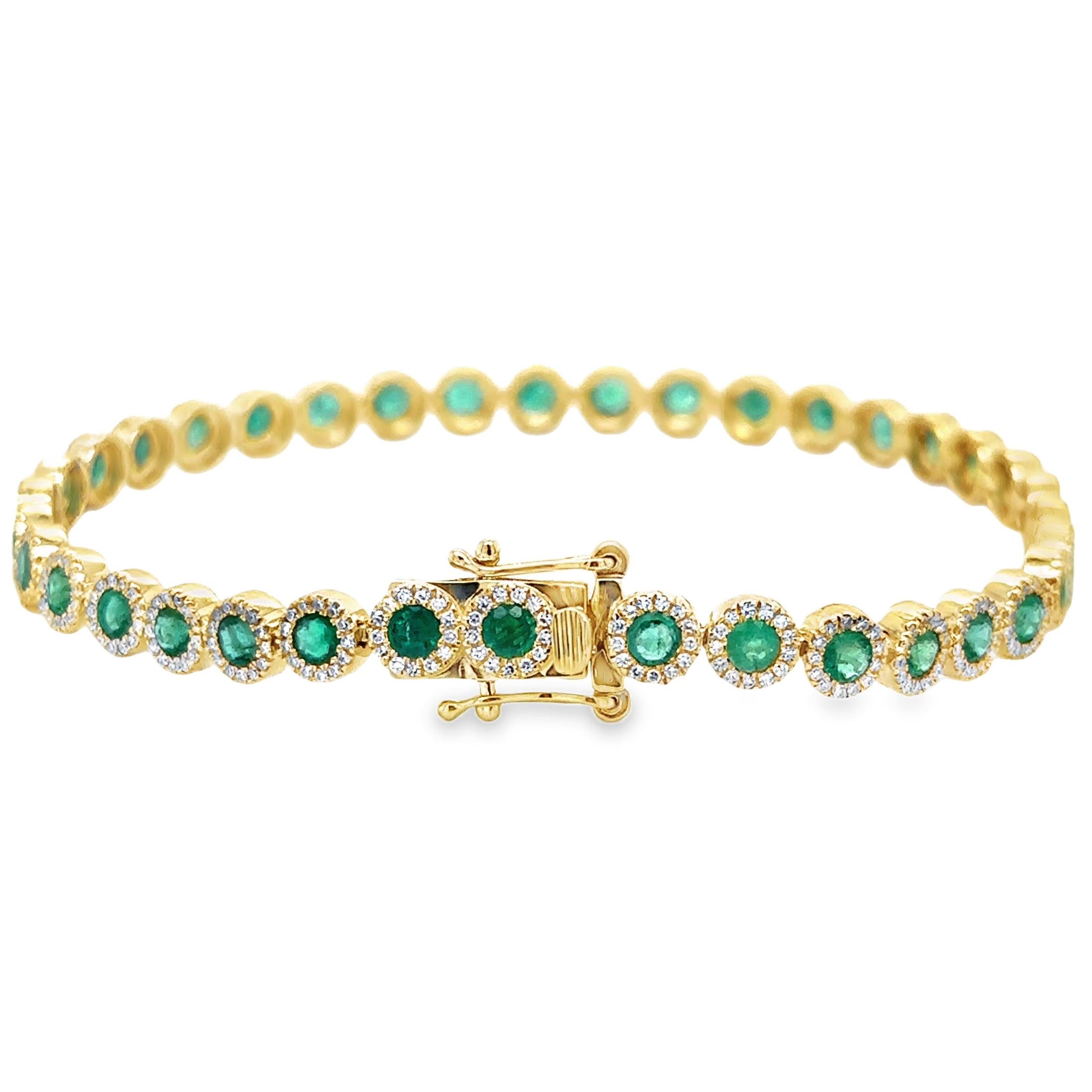 14K Yellow Gold Emerald & Diamonds Tennis Bracelet  3.75 TCW