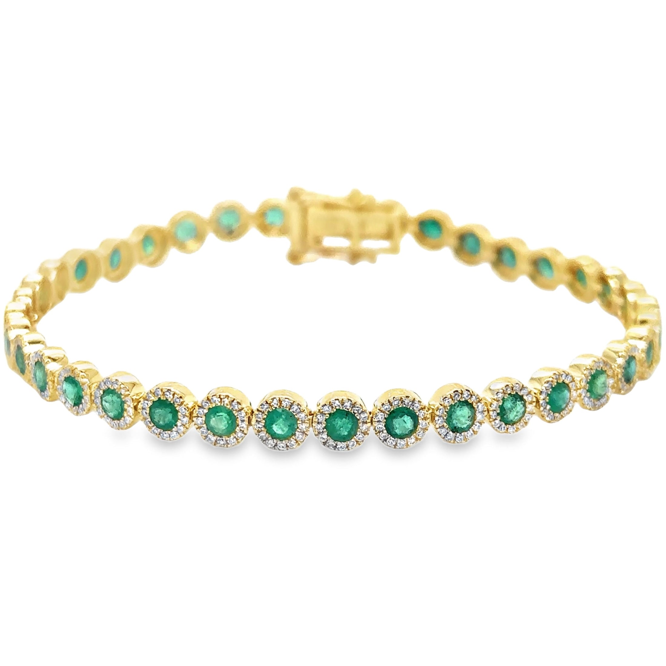 14K Yellow Gold Emerald & Diamonds Tennis Bracelet  3.75 TCW