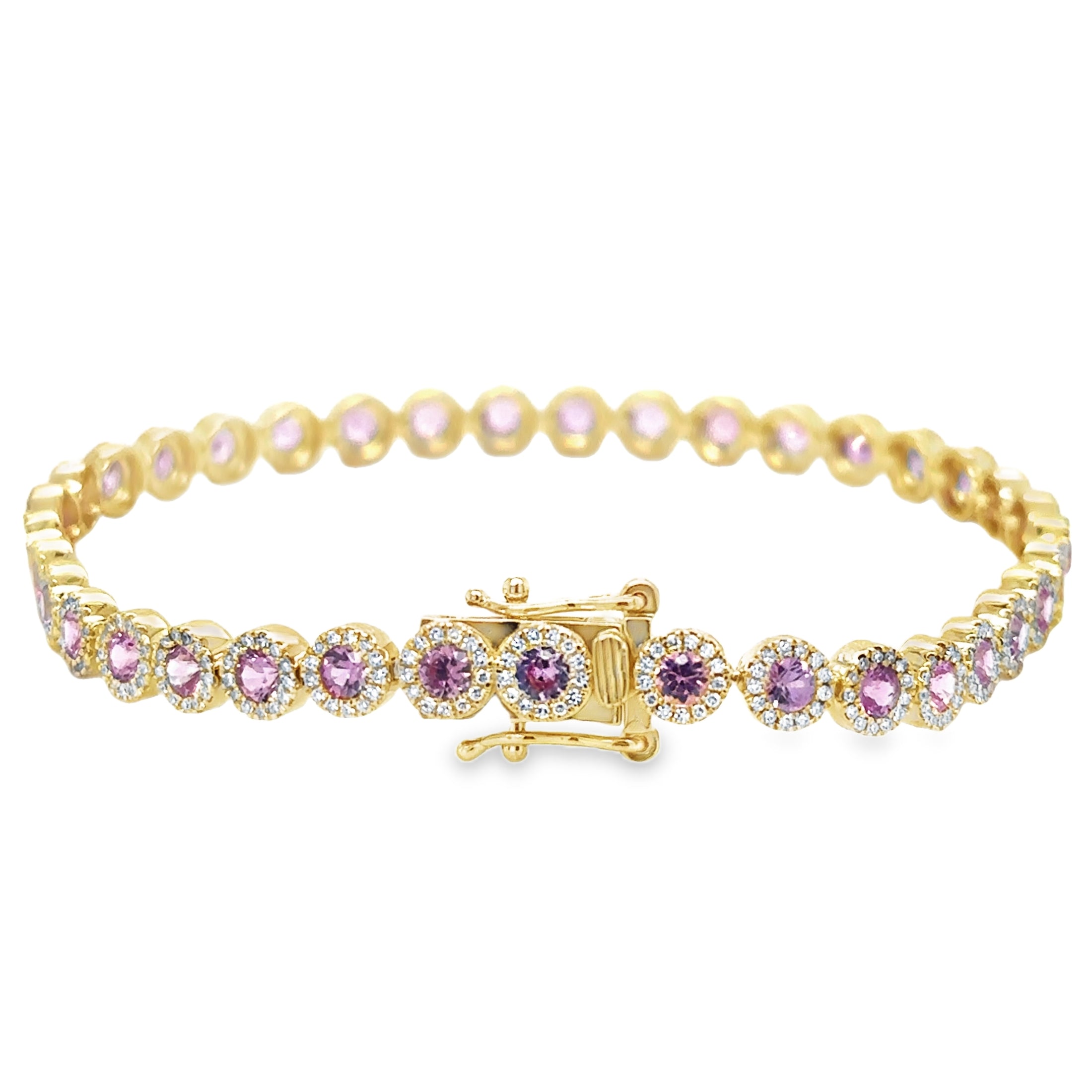 14K Yellow Gold Pink Sapphire & Diamonds Tennis Bracelet  4.62 TCW