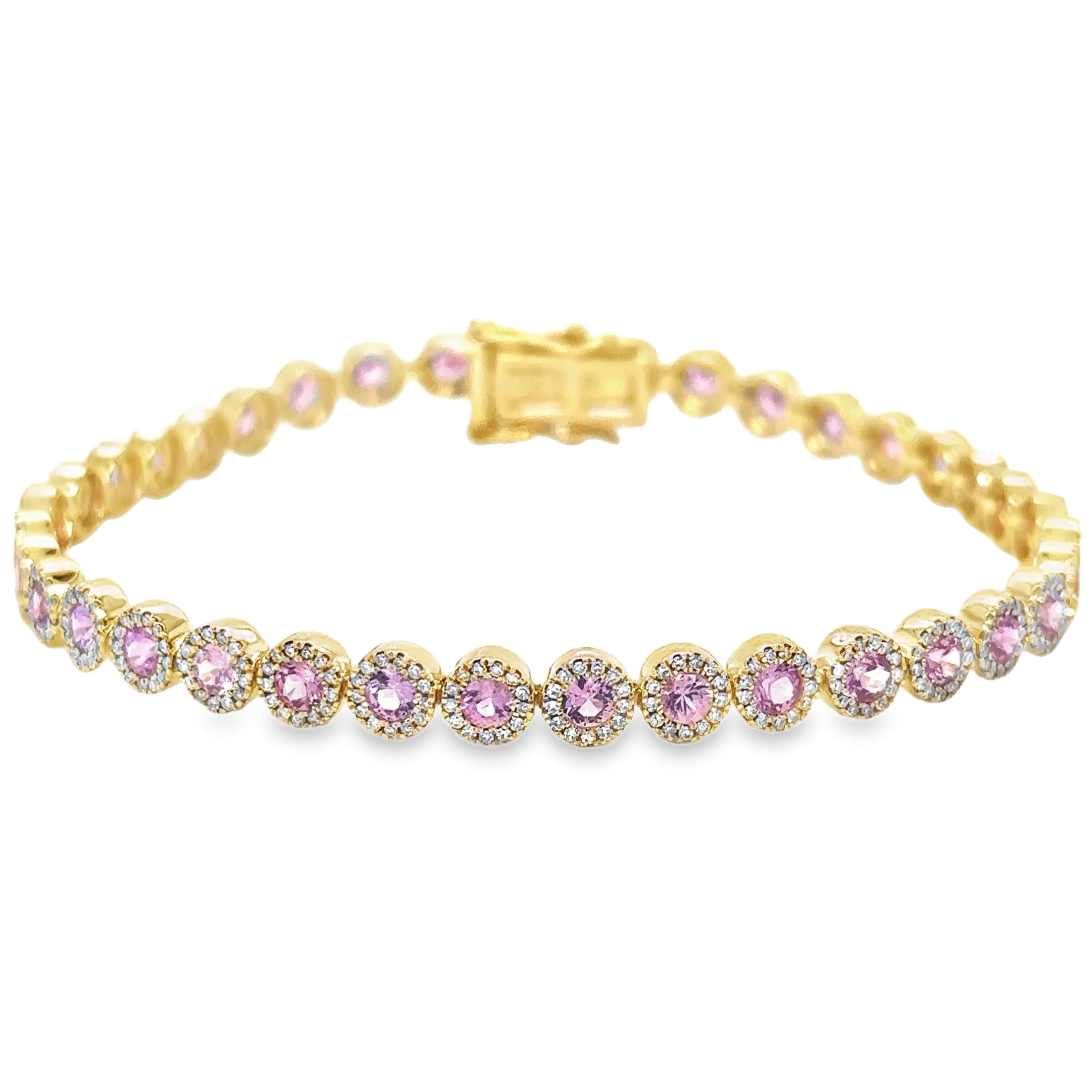 14K Yellow Gold Pink Sapphire & Diamonds Tennis Bracelet  4.62 TCW