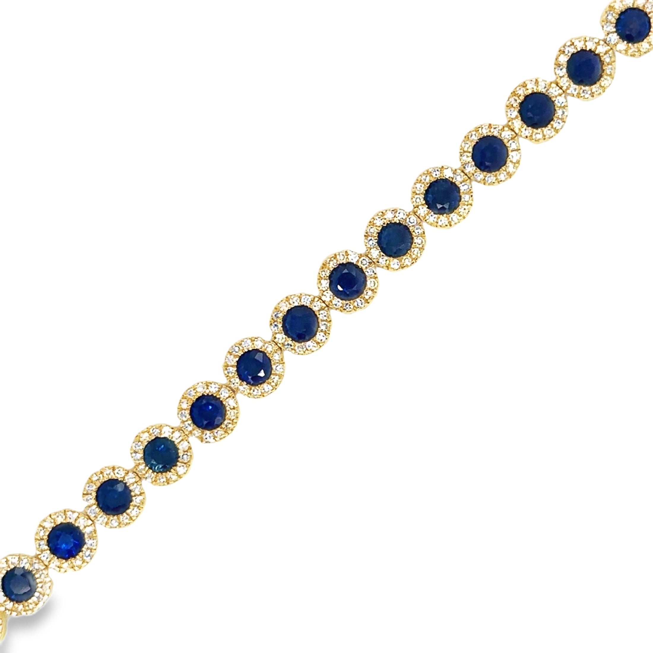 14K Yellow Gold Sapphire & Diamonds Tennis Bracelet  4.84 TCW