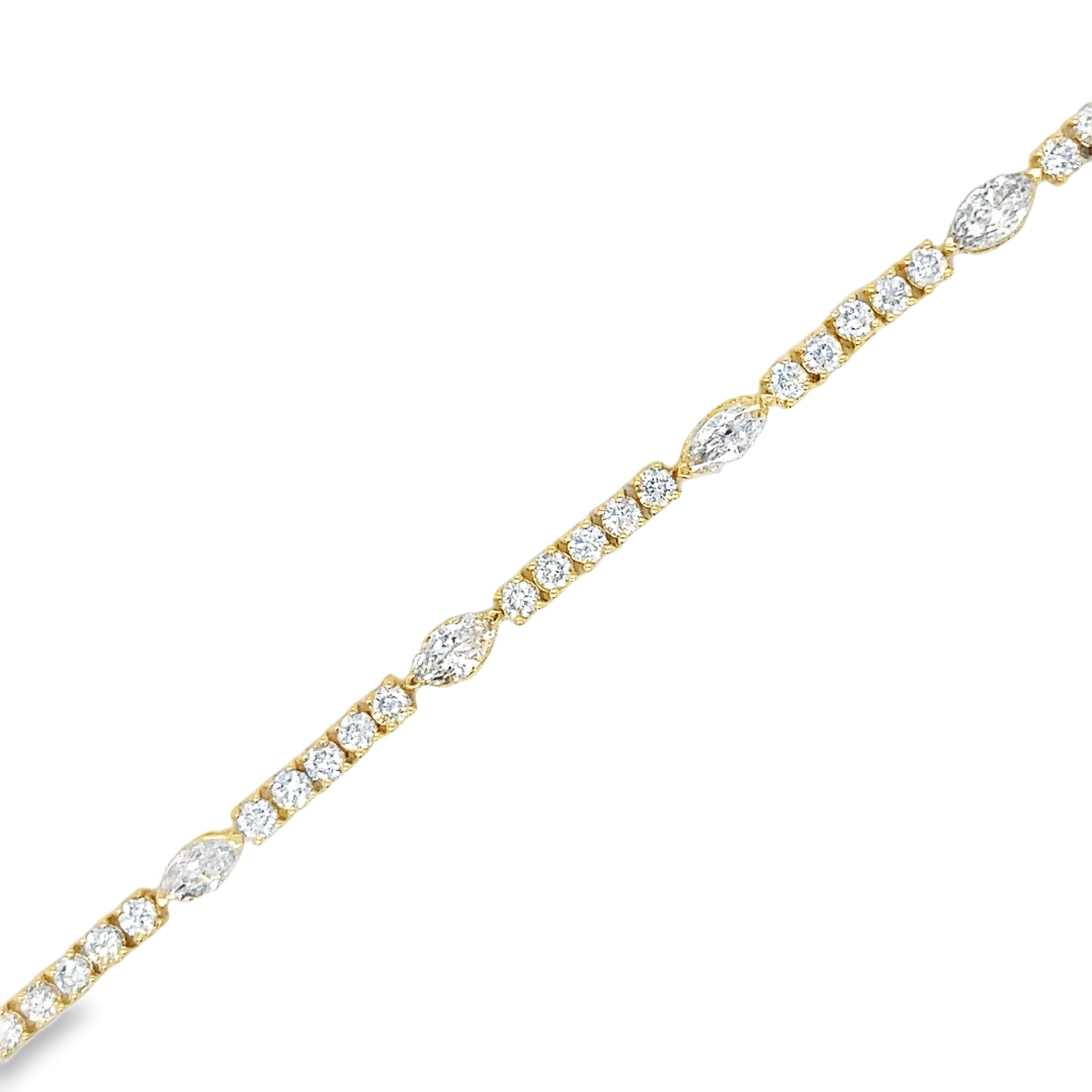 14K Yellow Gold Marquise & Round Diamond Tennis Bracelet  1.49 TCW