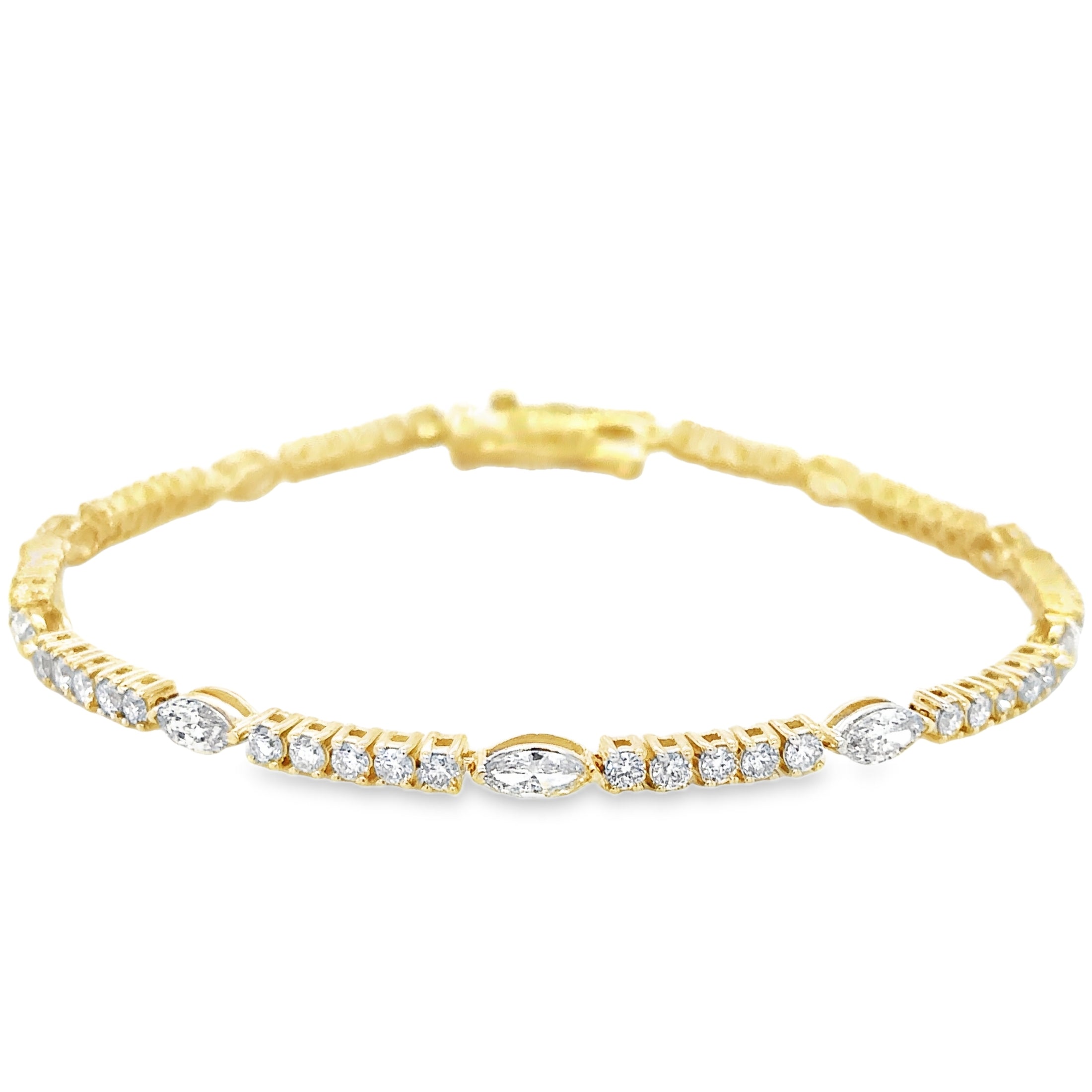 14K Yellow Gold Marquise & Round Diamond Tennis Bracelet  1.49 TCW