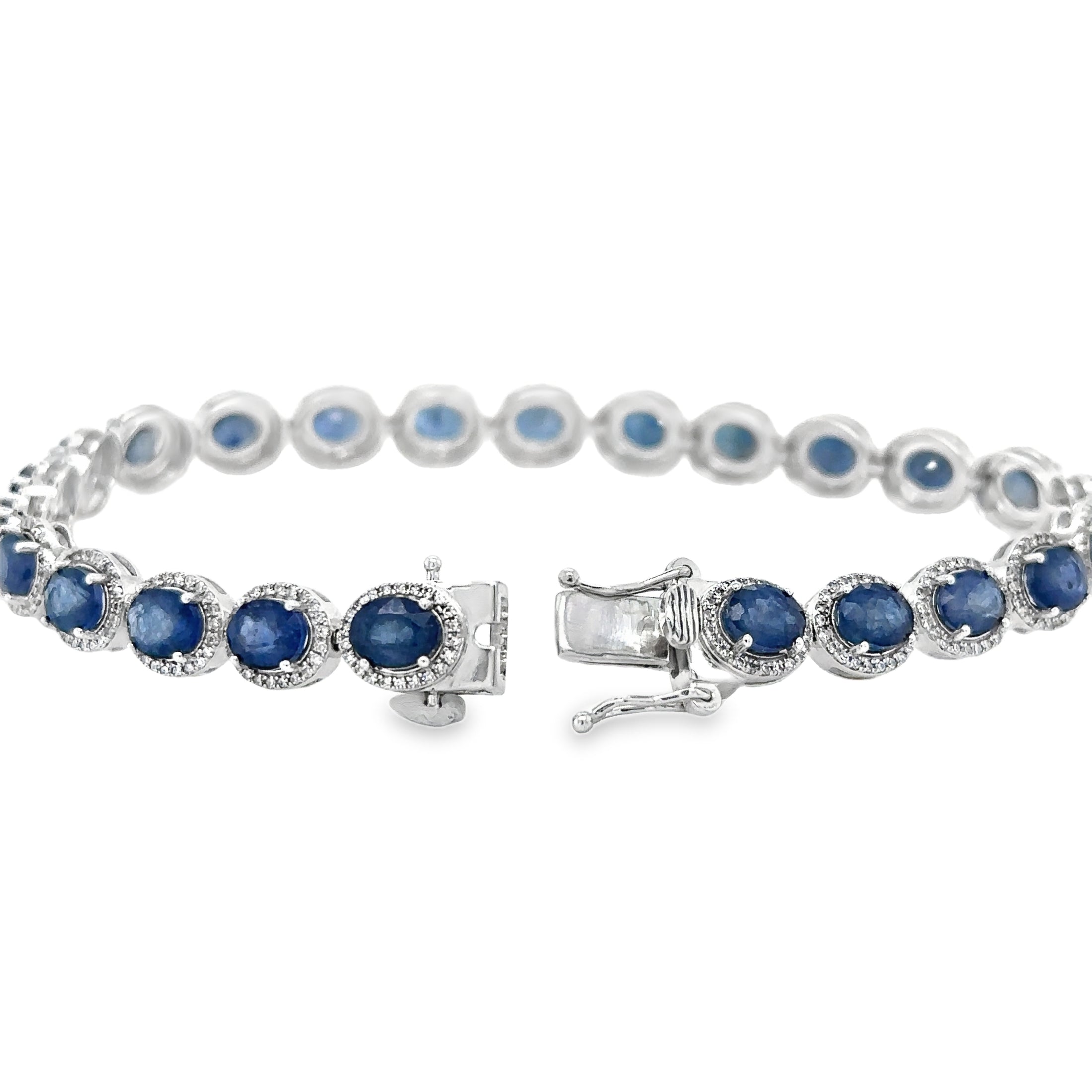 14K White Gold Diamond Sapphire Oval Shape Bracelet  13.33 TCW