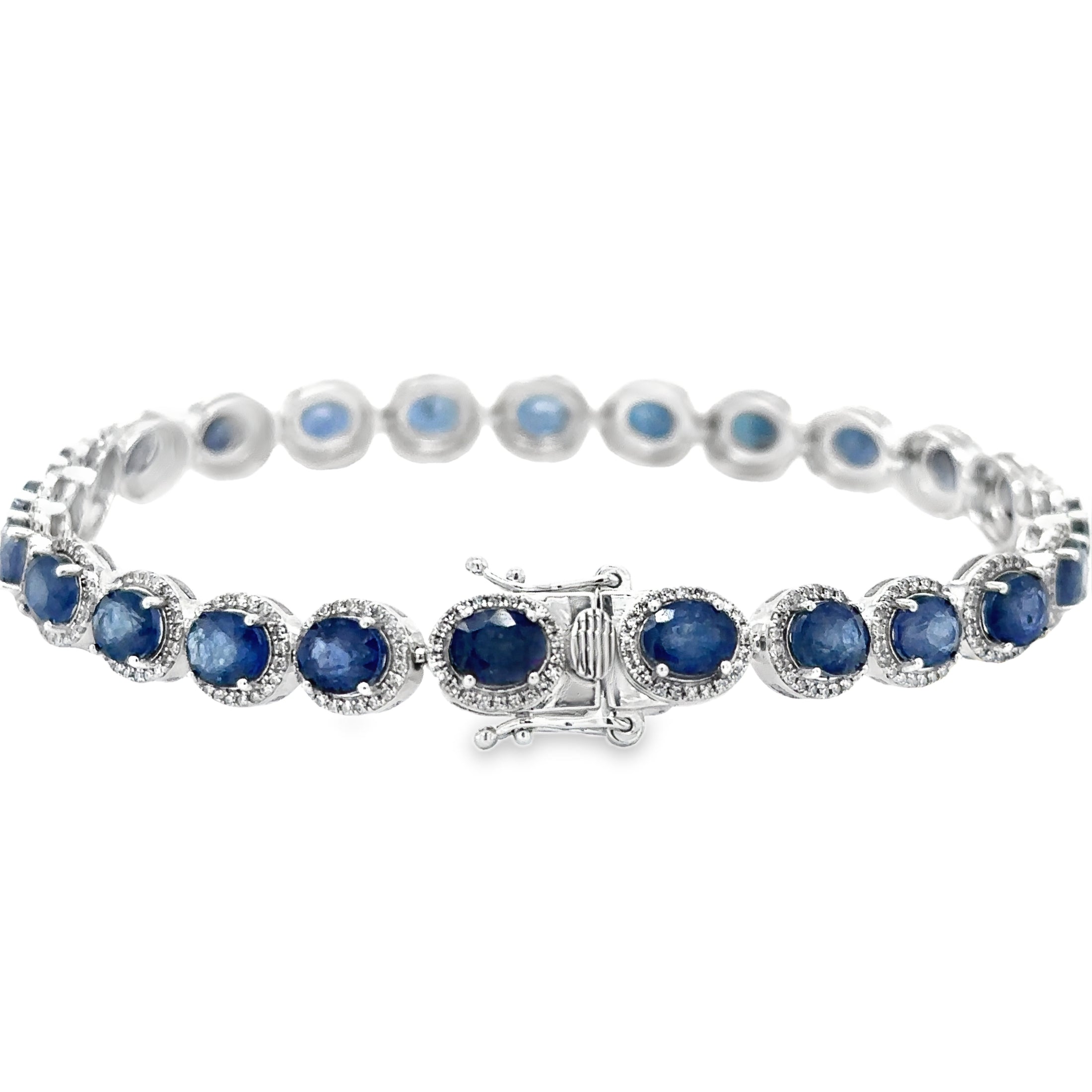 14K White Gold Diamond Sapphire Oval Shape Bracelet  13.33 TCW