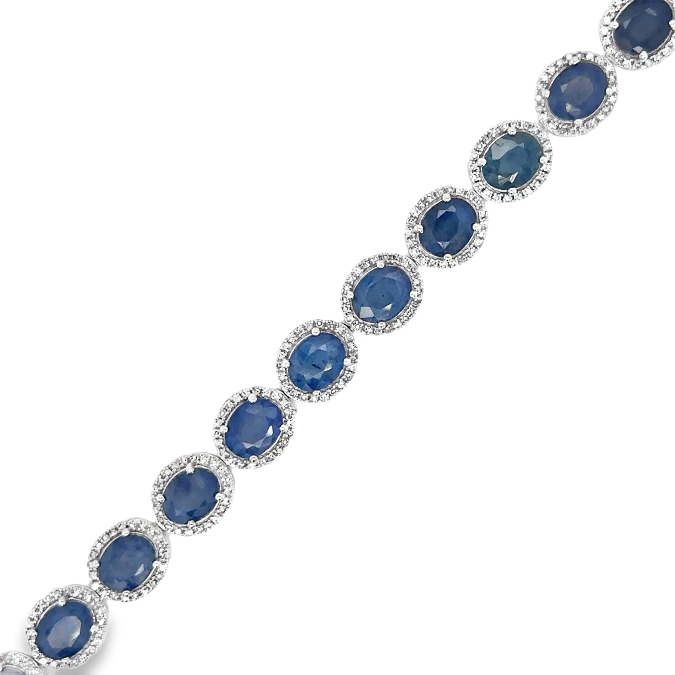 14K White Gold Diamond Sapphire Oval Shape Bracelet  13.33 TCW