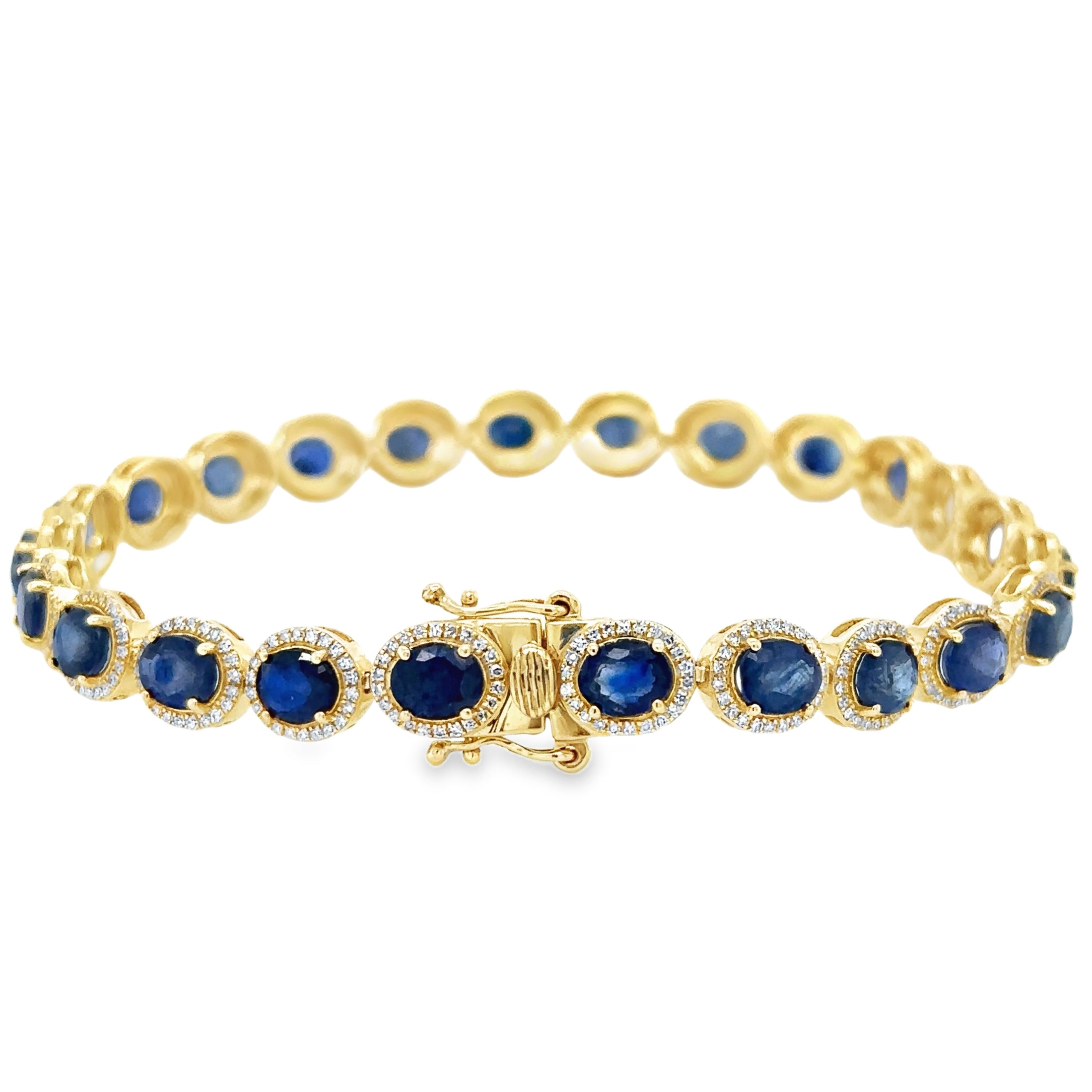 14K Yellow Gold Diamond Sapphire Oval Shape Bracelet  11.87 TCW