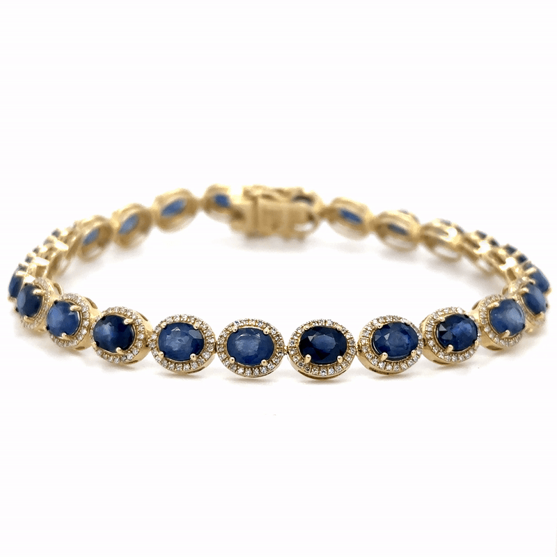 14K Yellow Gold Diamond Sapphire Oval Shape Bracelet  11.87 TCW