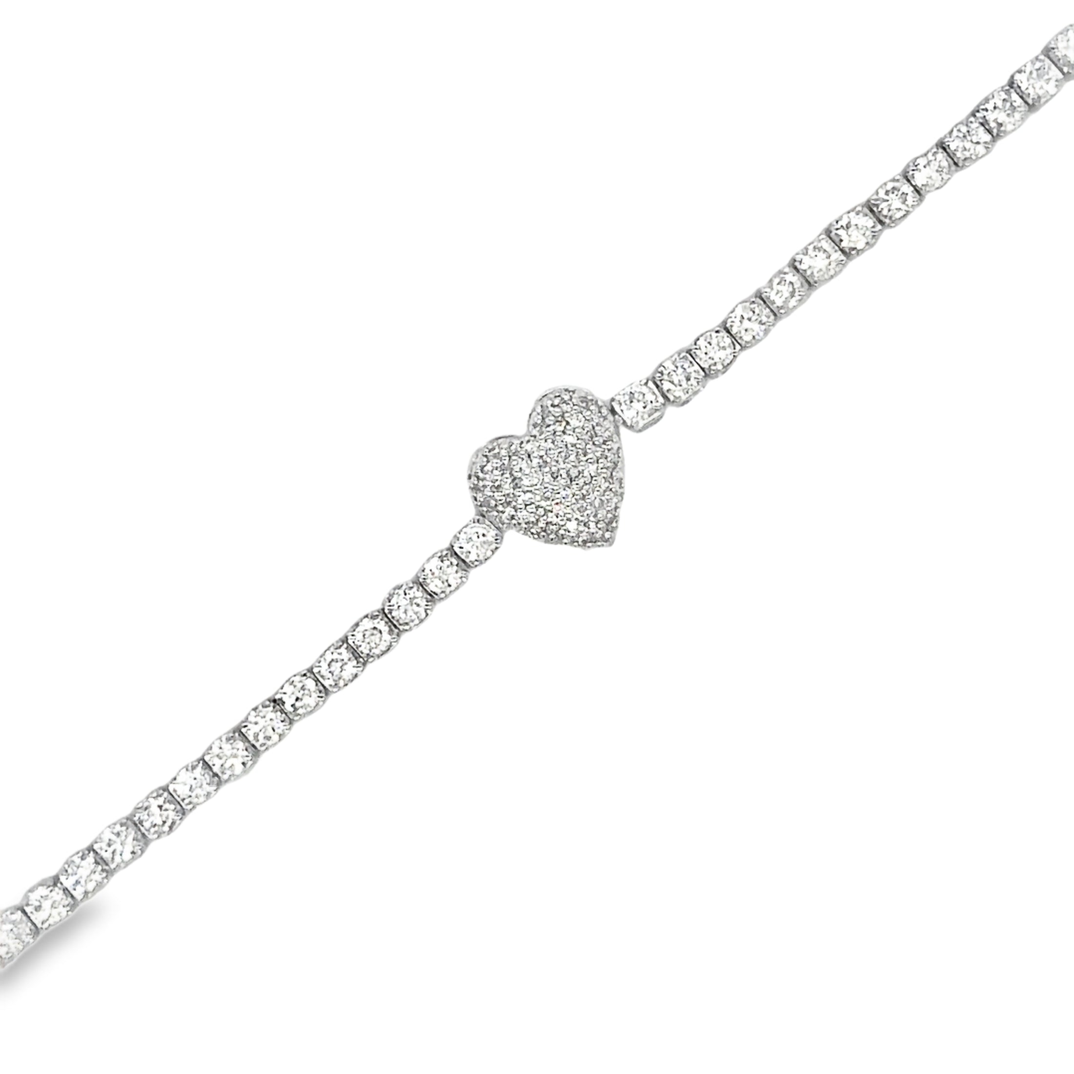 14K White Gold Diamonds Heart Tennis Bracelet  1.57 TCW