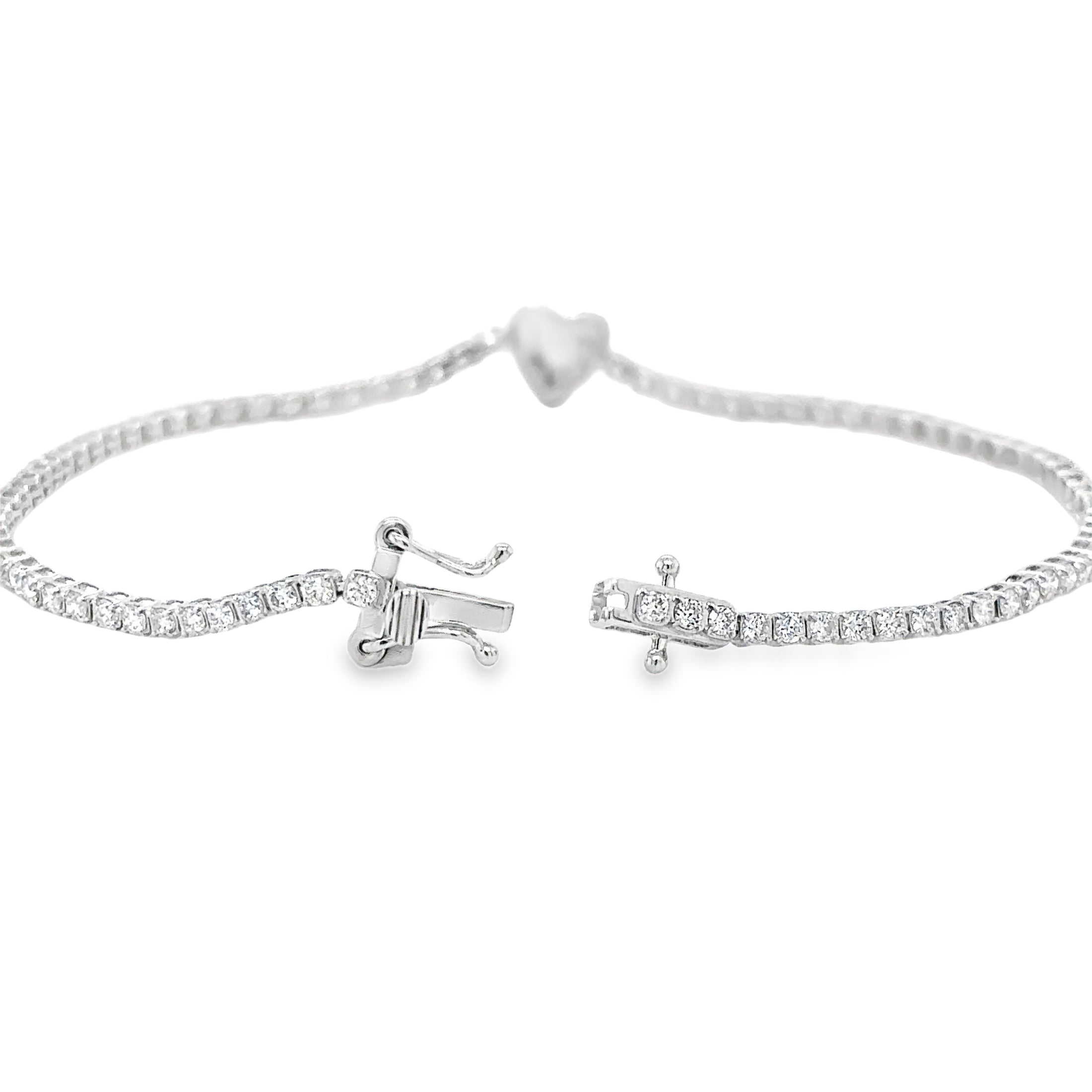 14K White Gold Diamonds Heart Tennis Bracelet  1.57 TCW