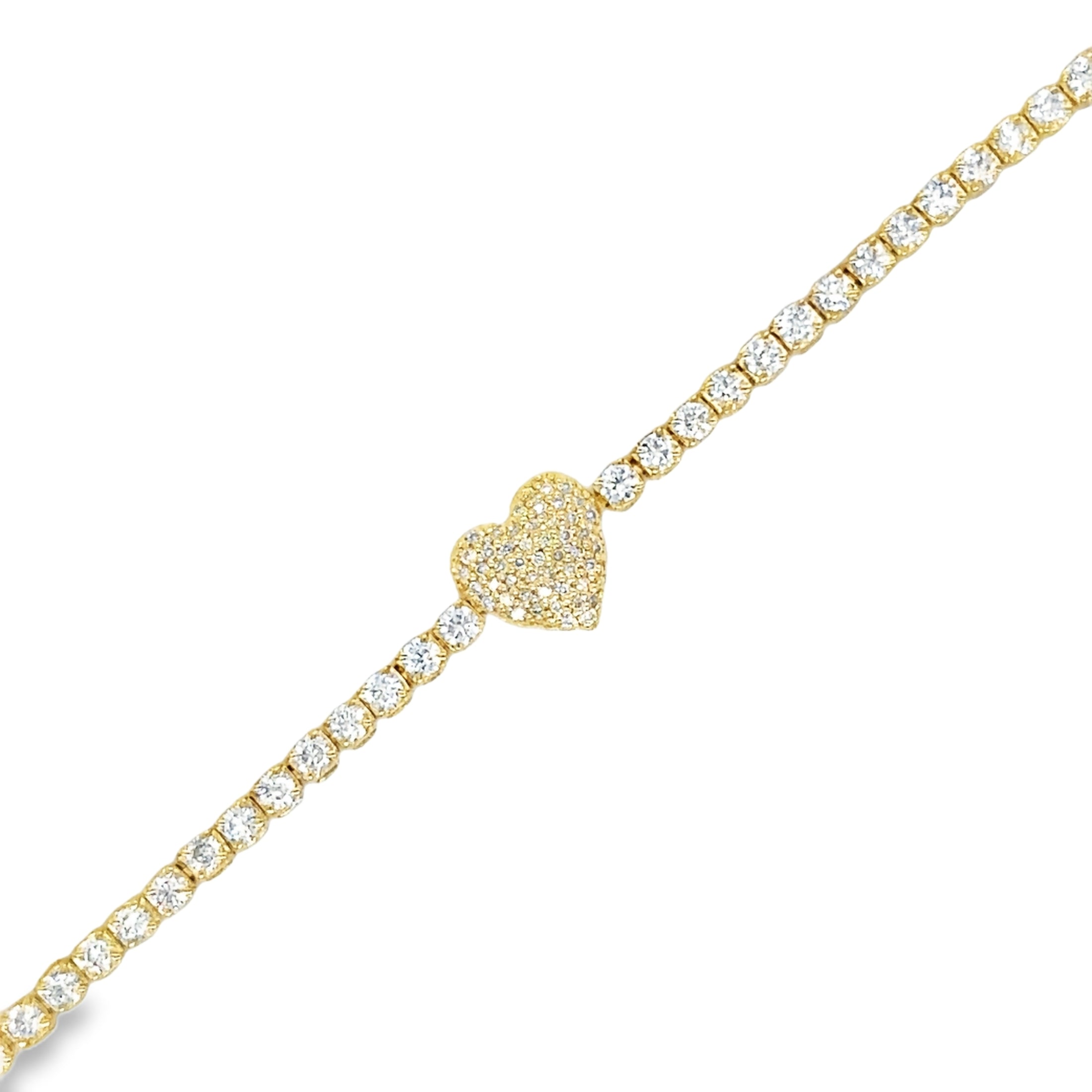 14K Yellow Gold Diamonds Heart Tennis Bracelet  1.53 TCW