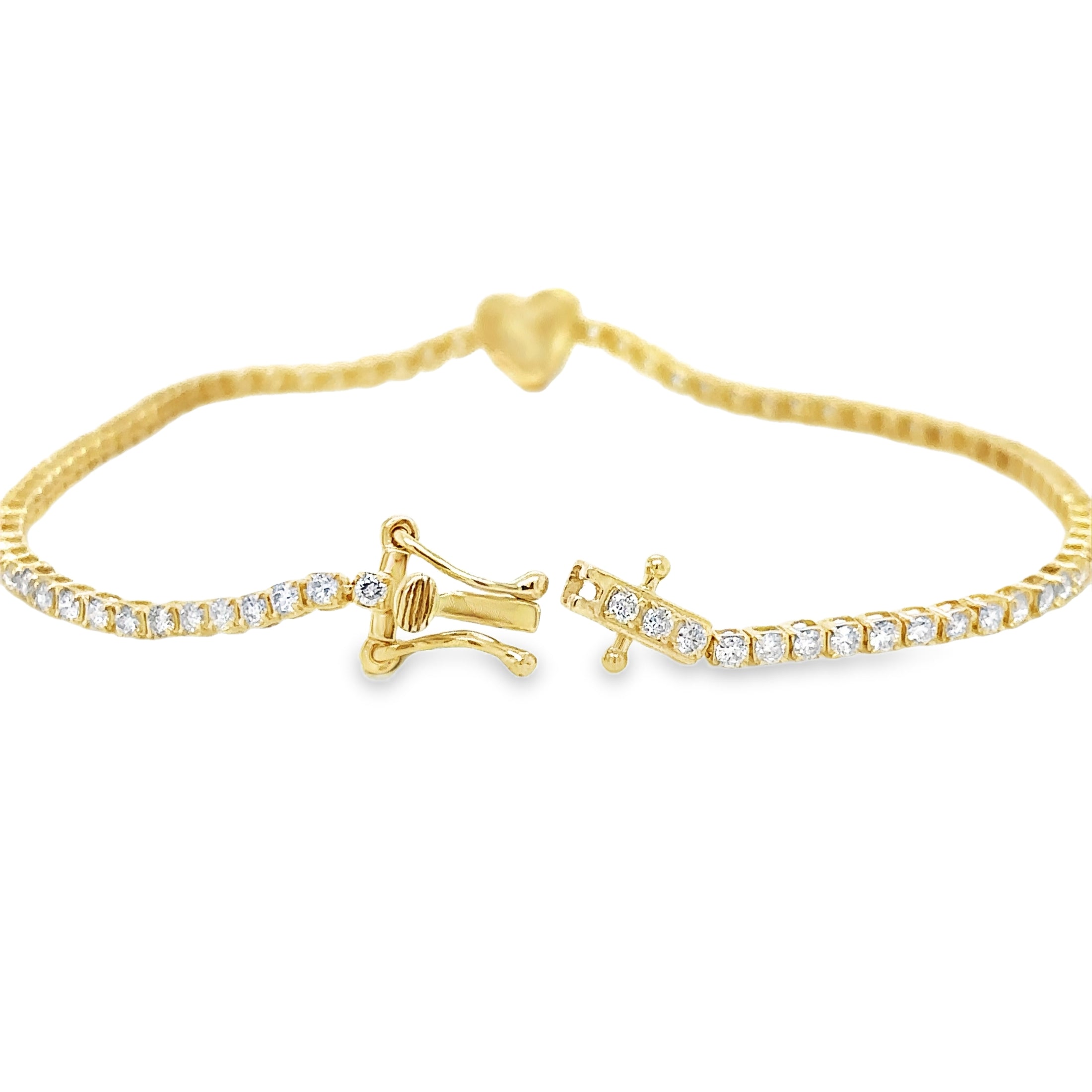 14K Yellow Gold Diamonds Heart Tennis Bracelet  1.53 TCW