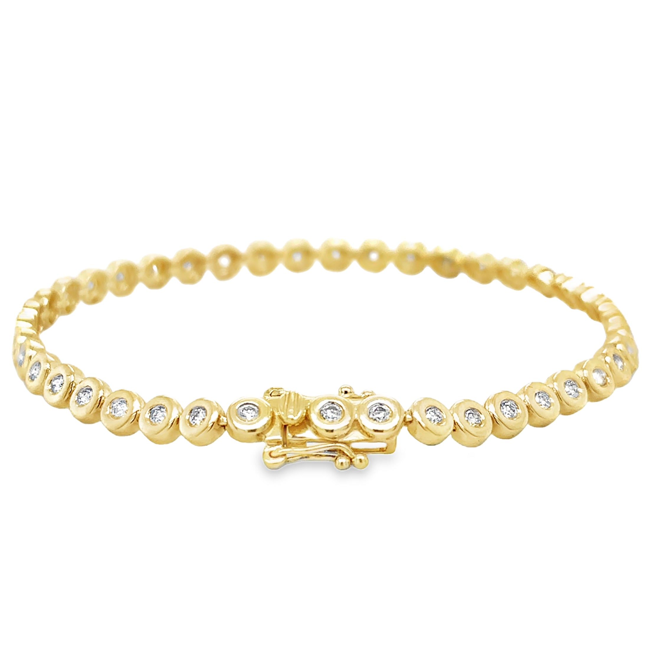 14K Yellow Gold Diamond Bezel Tennis Bracelet  1.01 TCW