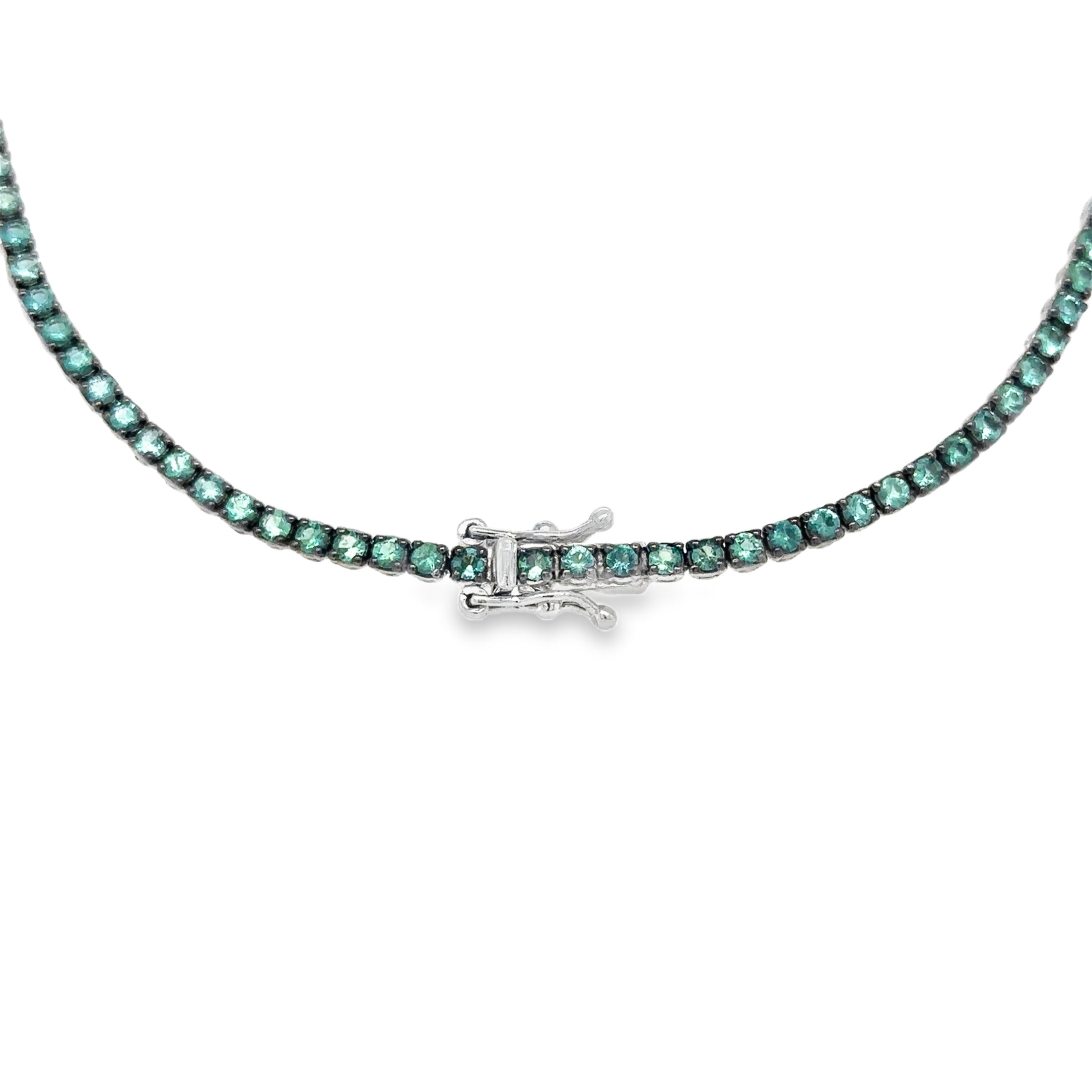18K White Gold Emerald & Diamond Tennis Necklace 1 5.83 TCW
