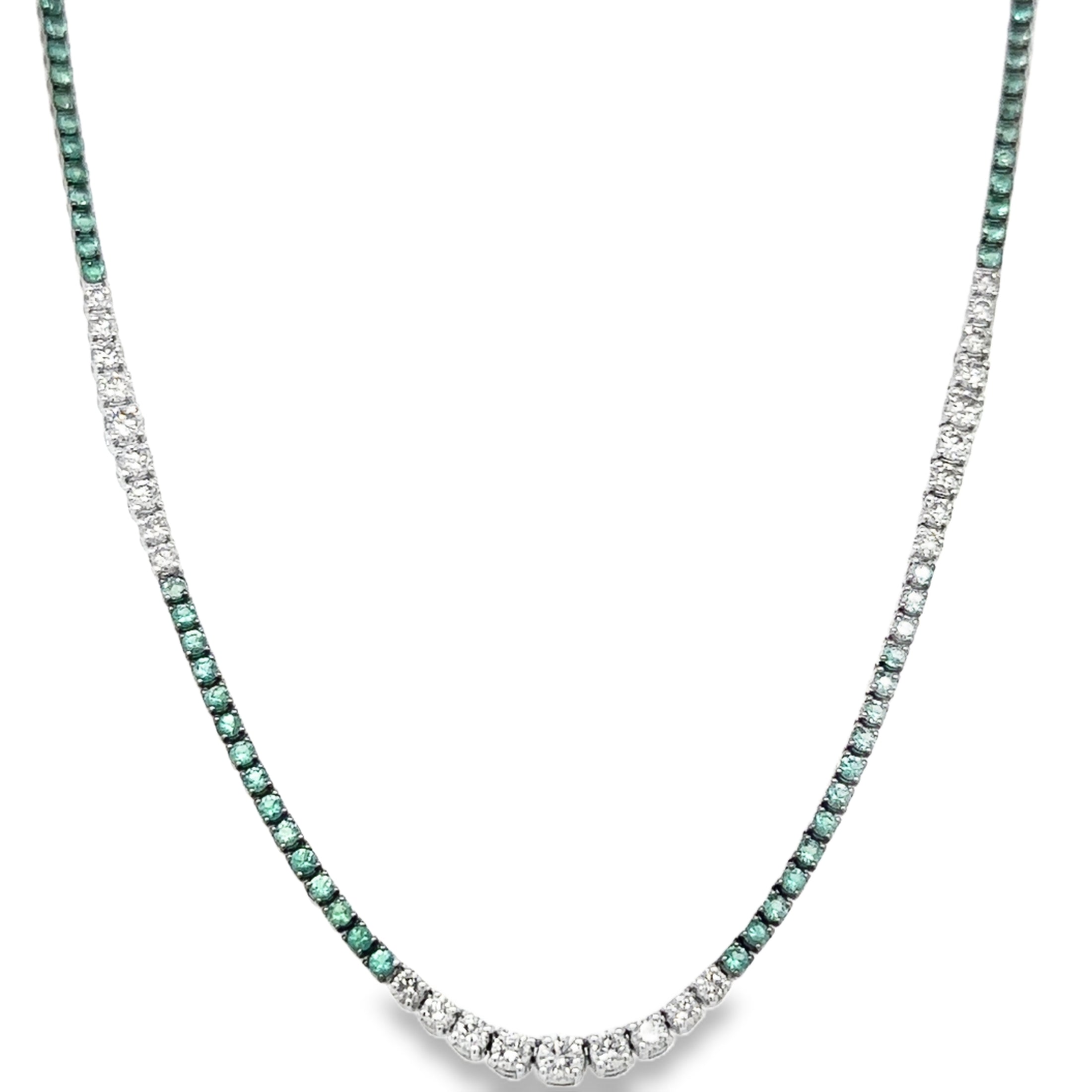 18K White Gold Emerald & Diamond Tennis Necklace 1 5.83 TCW