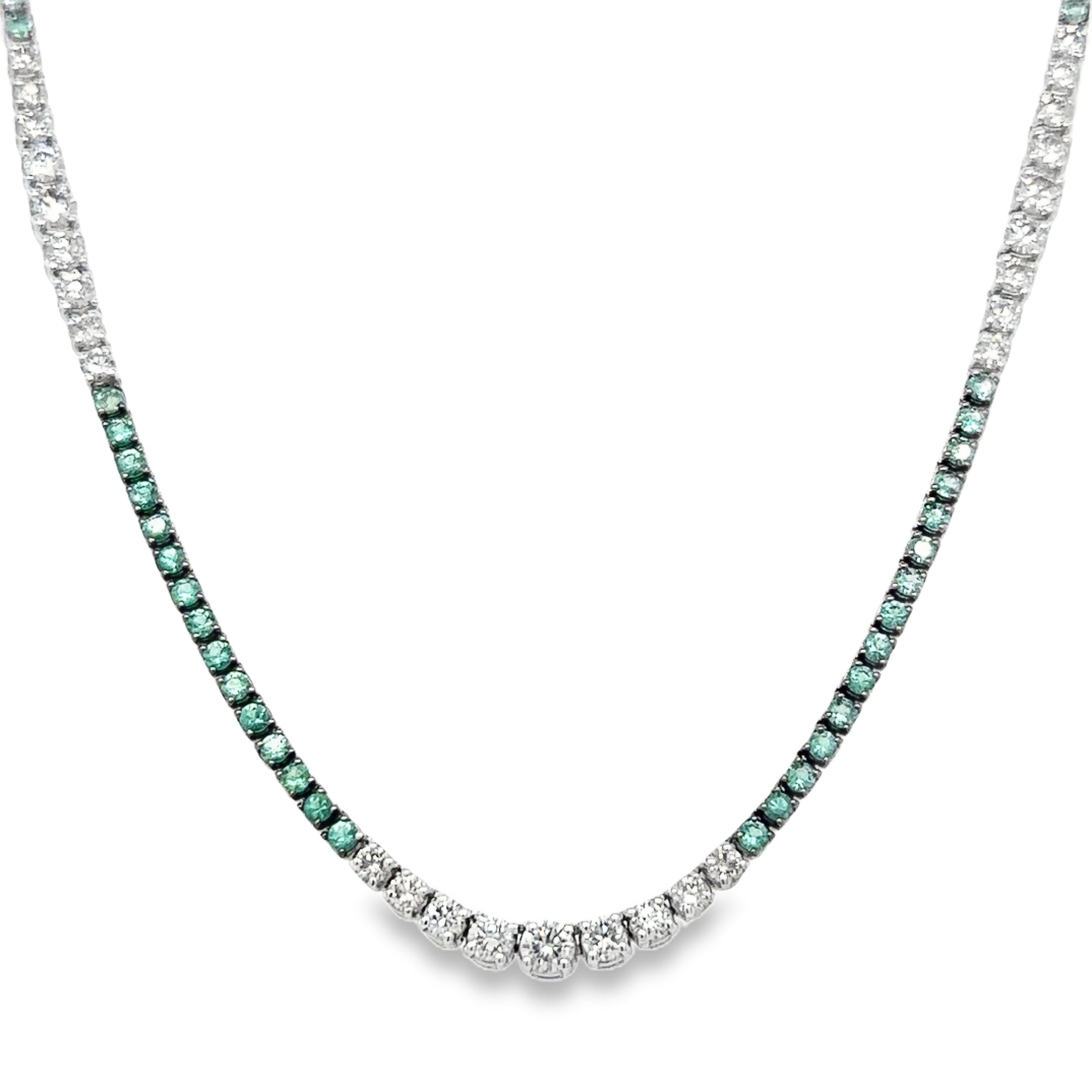 18K White Gold Emerald & Diamond Tennis Necklace 1 5.83 TCW