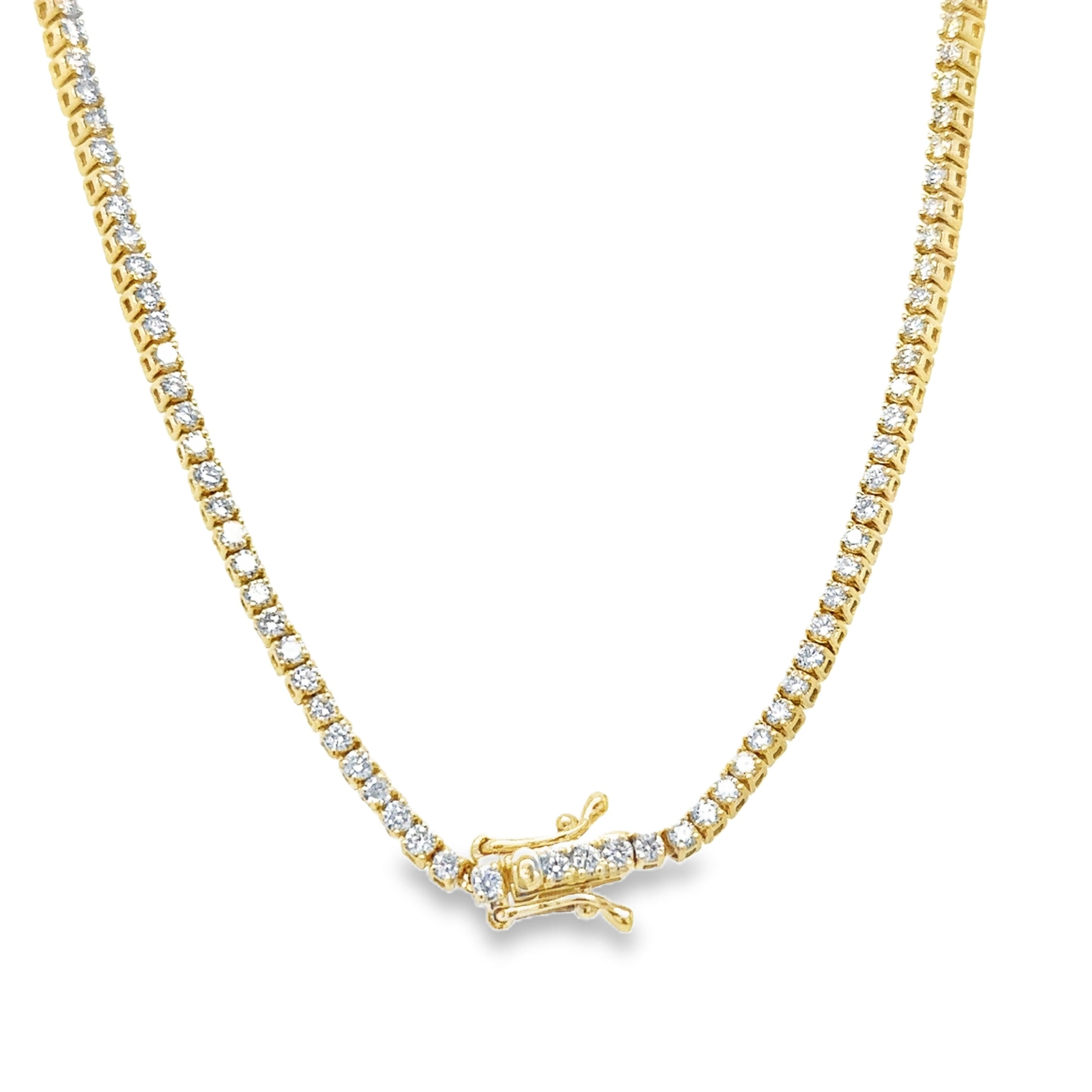 14K Yellow Gold Diamond 4 Prong Tennis Necklace  5.00 TCW