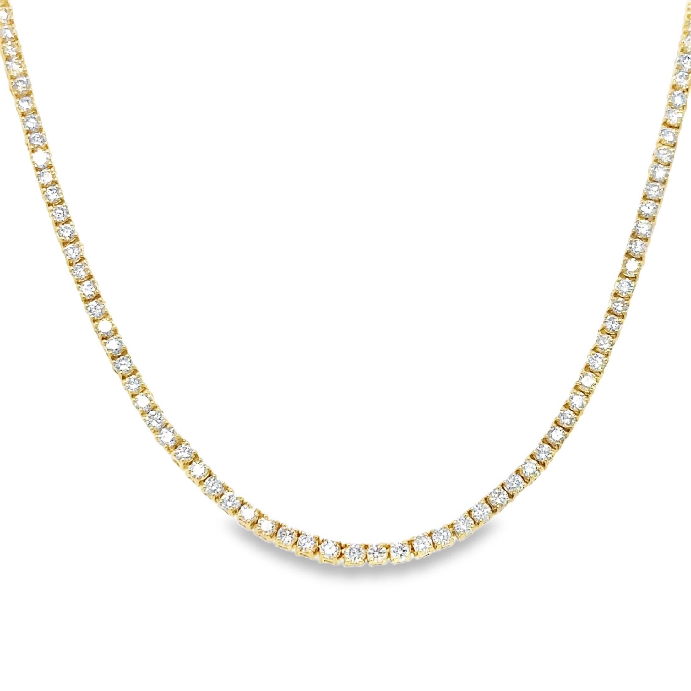 14K Yellow Gold Diamond 4 Prong Tennis Necklace  5.00 TCW