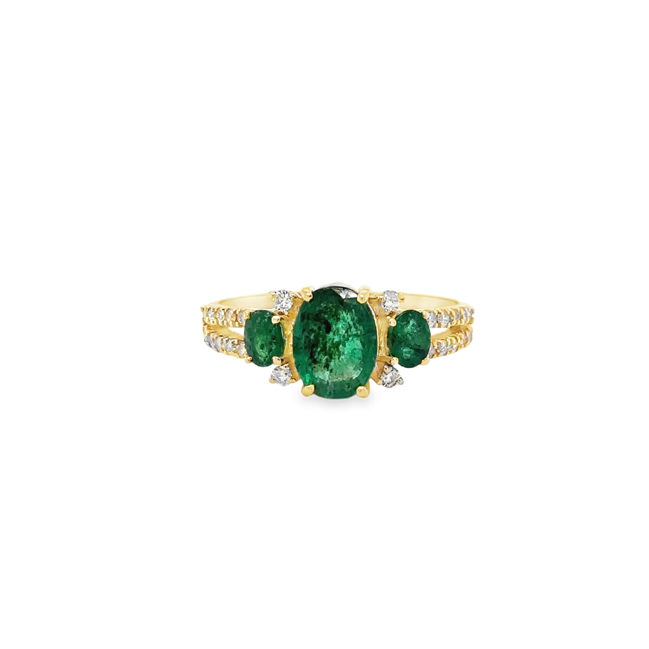 14K Yellow Gold Emerald & Diamonds Ring 1.62 TCW