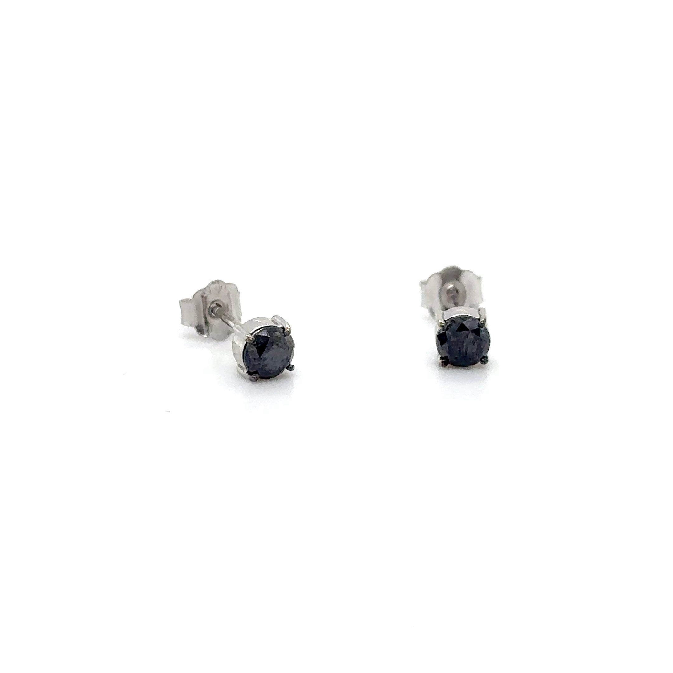 14K White Gold Black Diamond Earring Studs 0.74 TCW